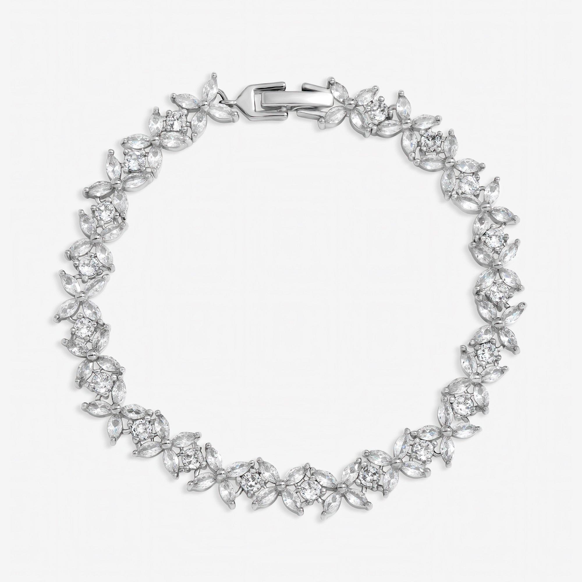 Jon Richard Rhodium Plated Cubic Zirconia Floral Bracelet