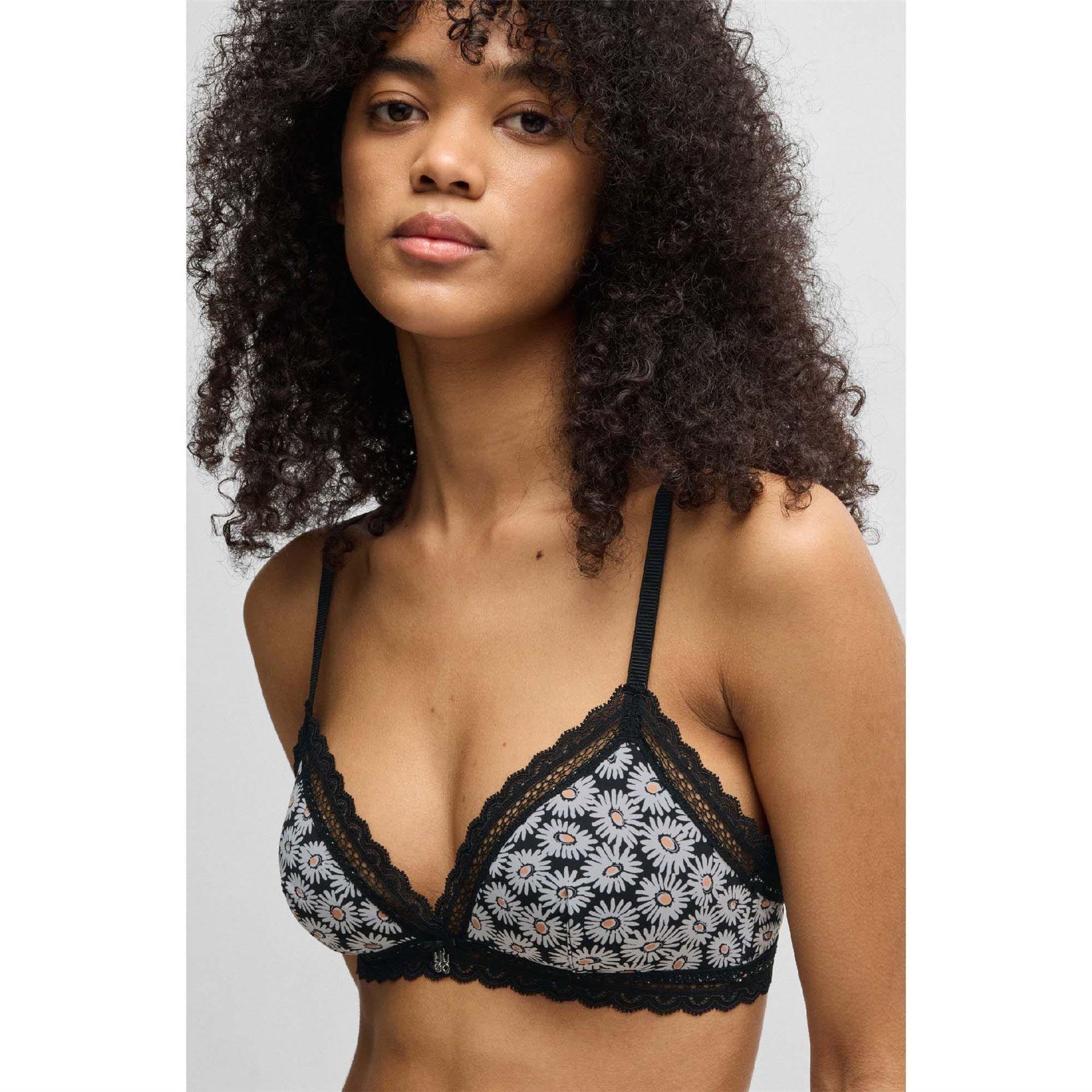 Multi Colour - Hugo - Lace Trim Bra with Daisy Print - 3