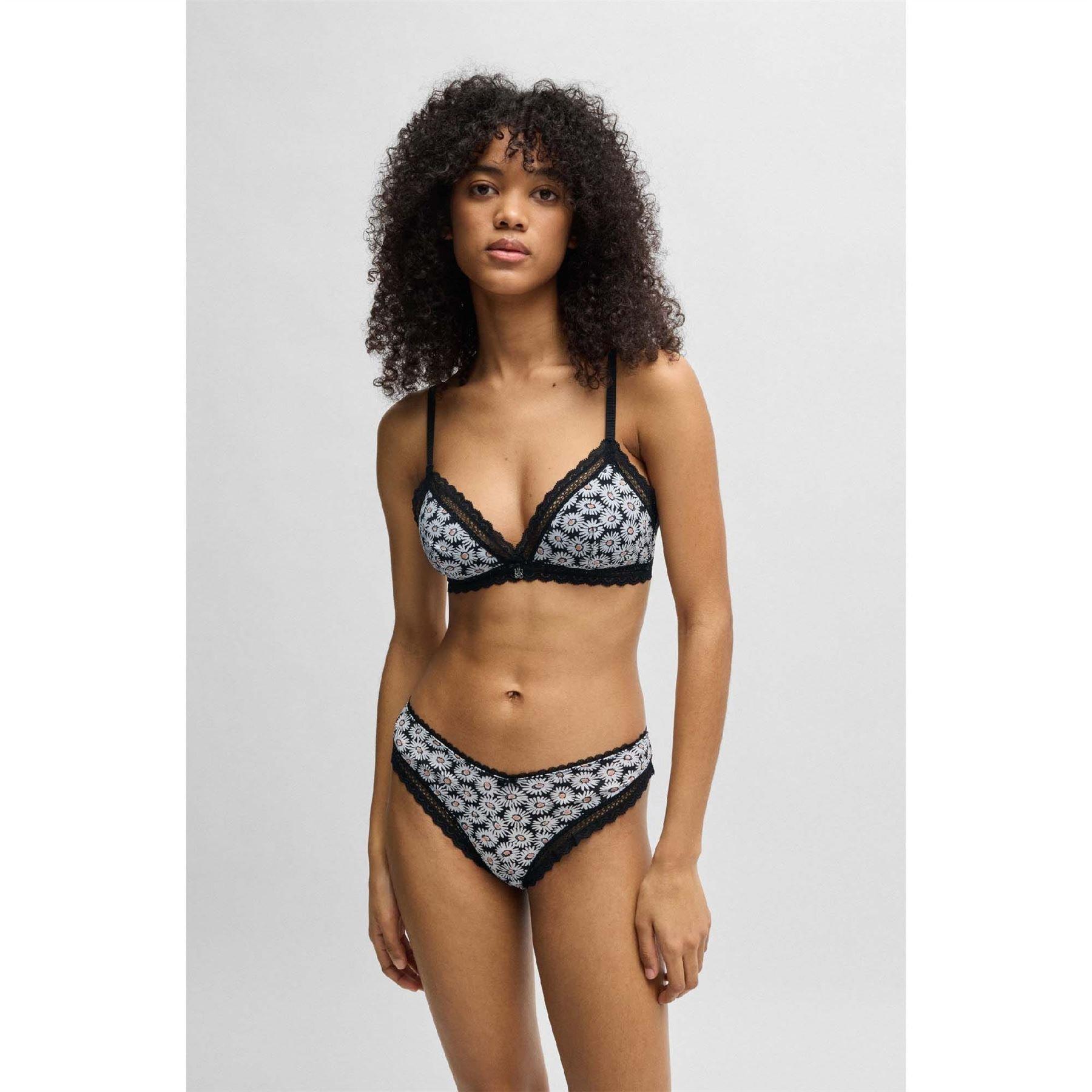 Multi Colour - Hugo - Lace Trim Bra with Daisy Print - 4