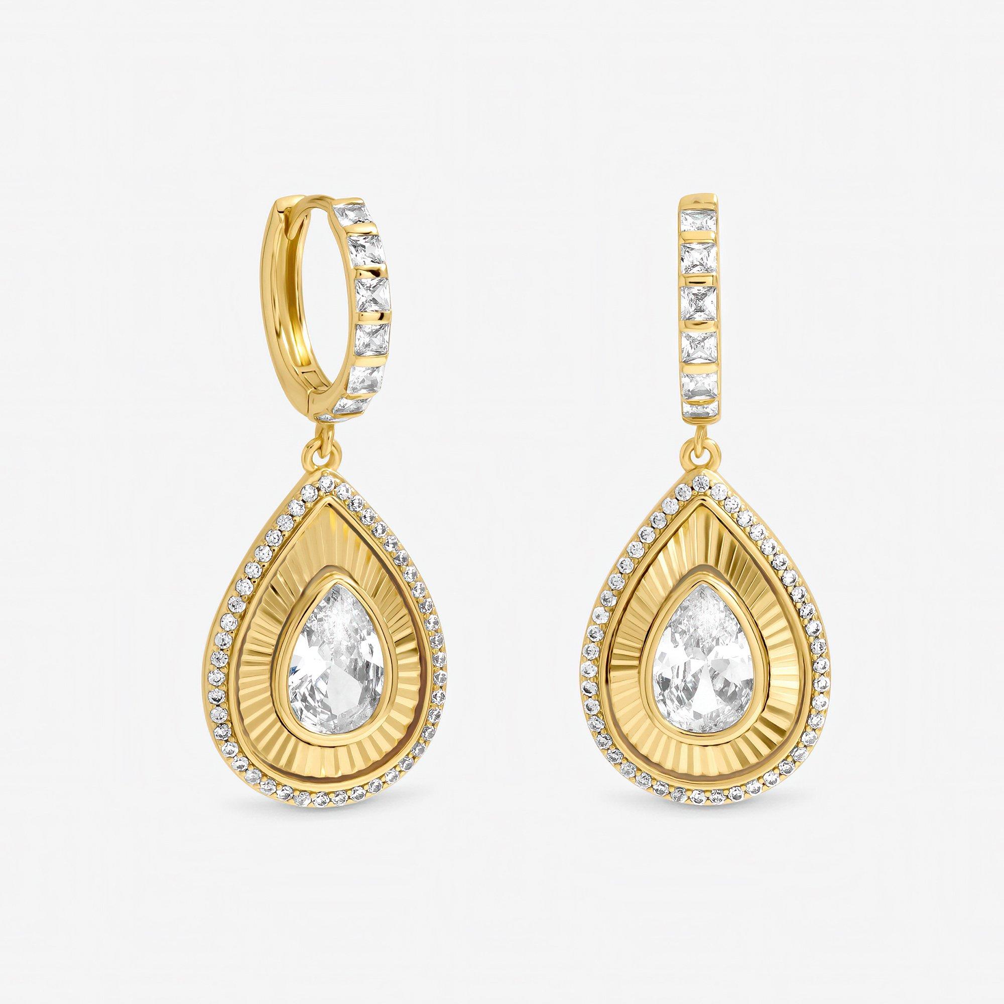 Silver - Jon Richard - Gold Plated and Diamond Cut Peardrop Earrings - 2