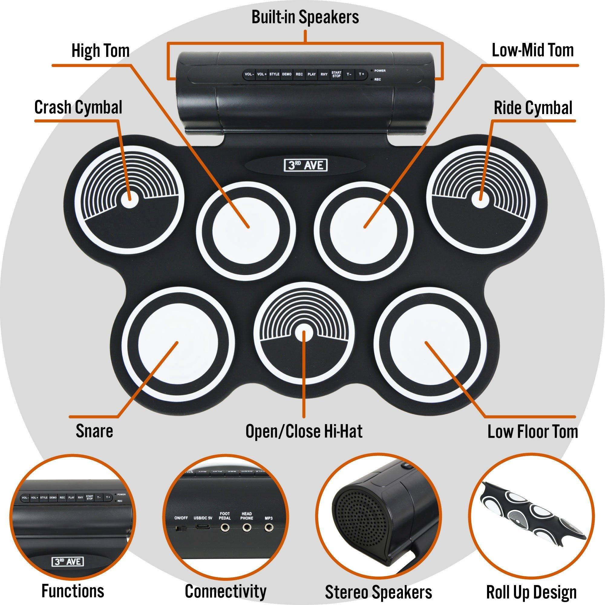 Black - 3rd Avenue - Portable Electronic Drum Kit - 4