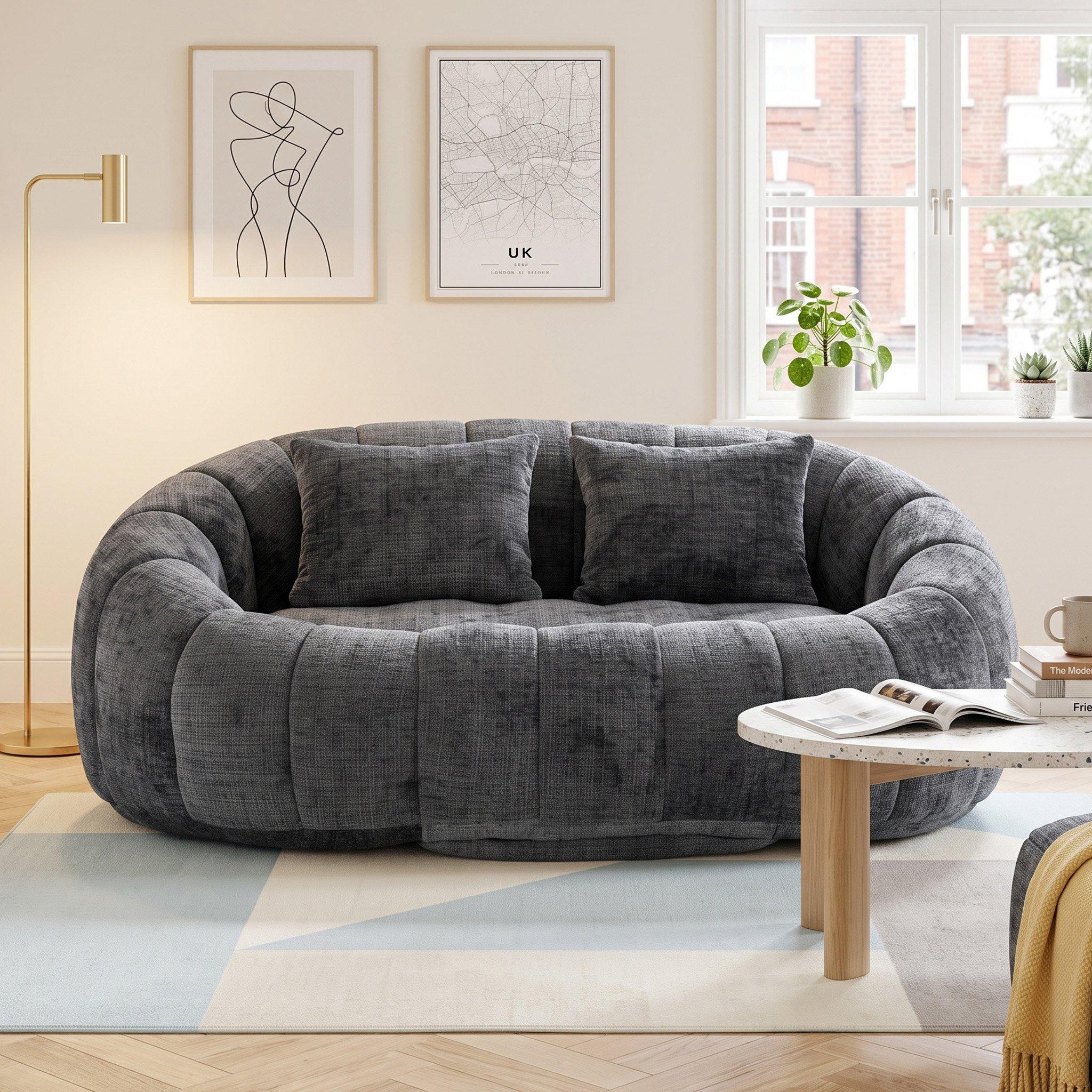 Gray - Urban Meuble - Chenille Memory Foam Bean Bag Loveseat Sofa - 1