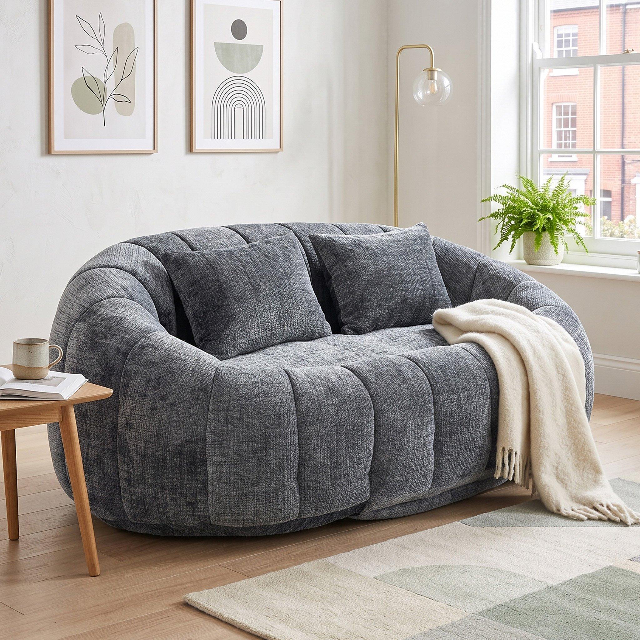 Gray - Urban Meuble - Chenille Memory Foam Bean Bag Loveseat Sofa - 2