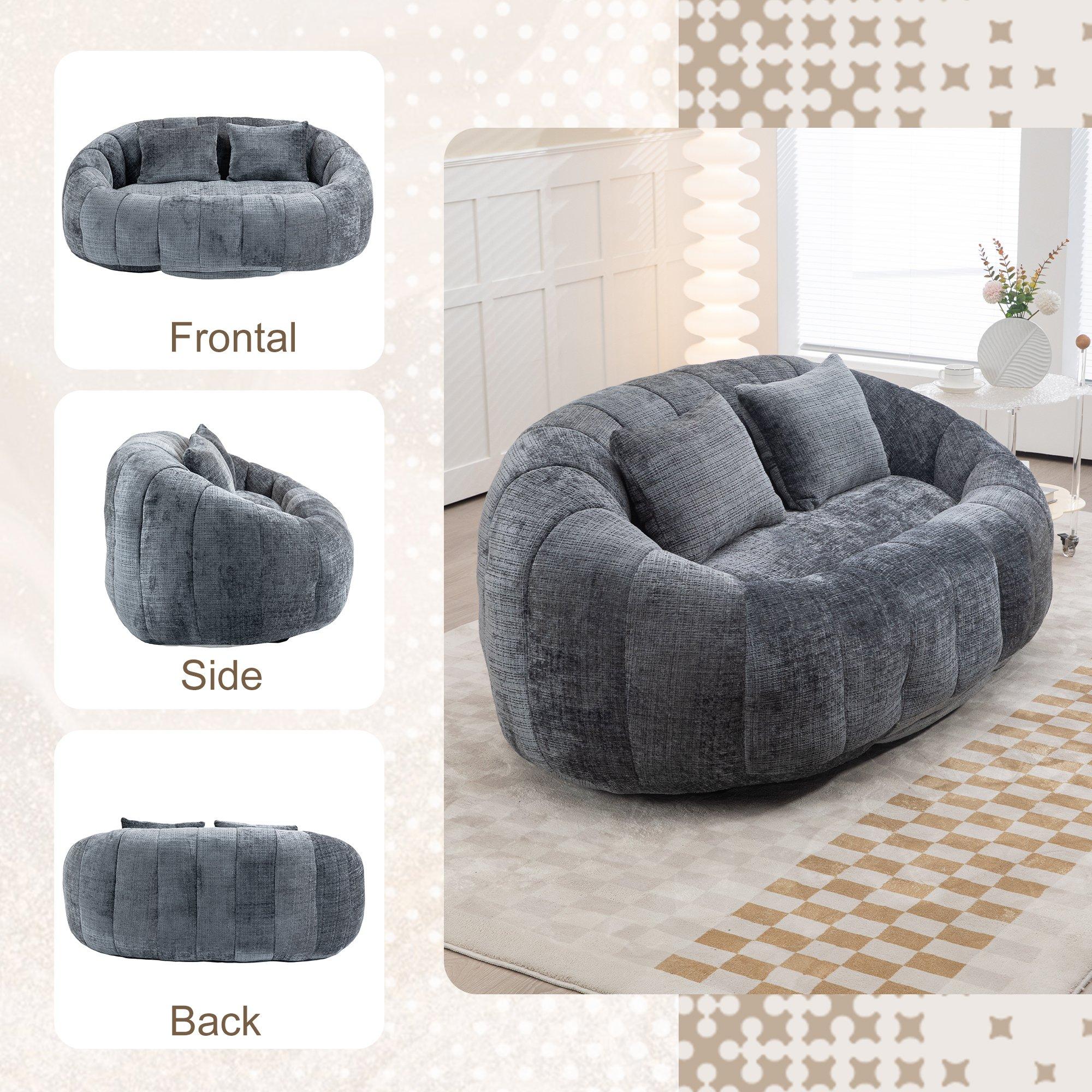 Gray - Urban Meuble - Chenille Memory Foam Bean Bag Loveseat Sofa - 11