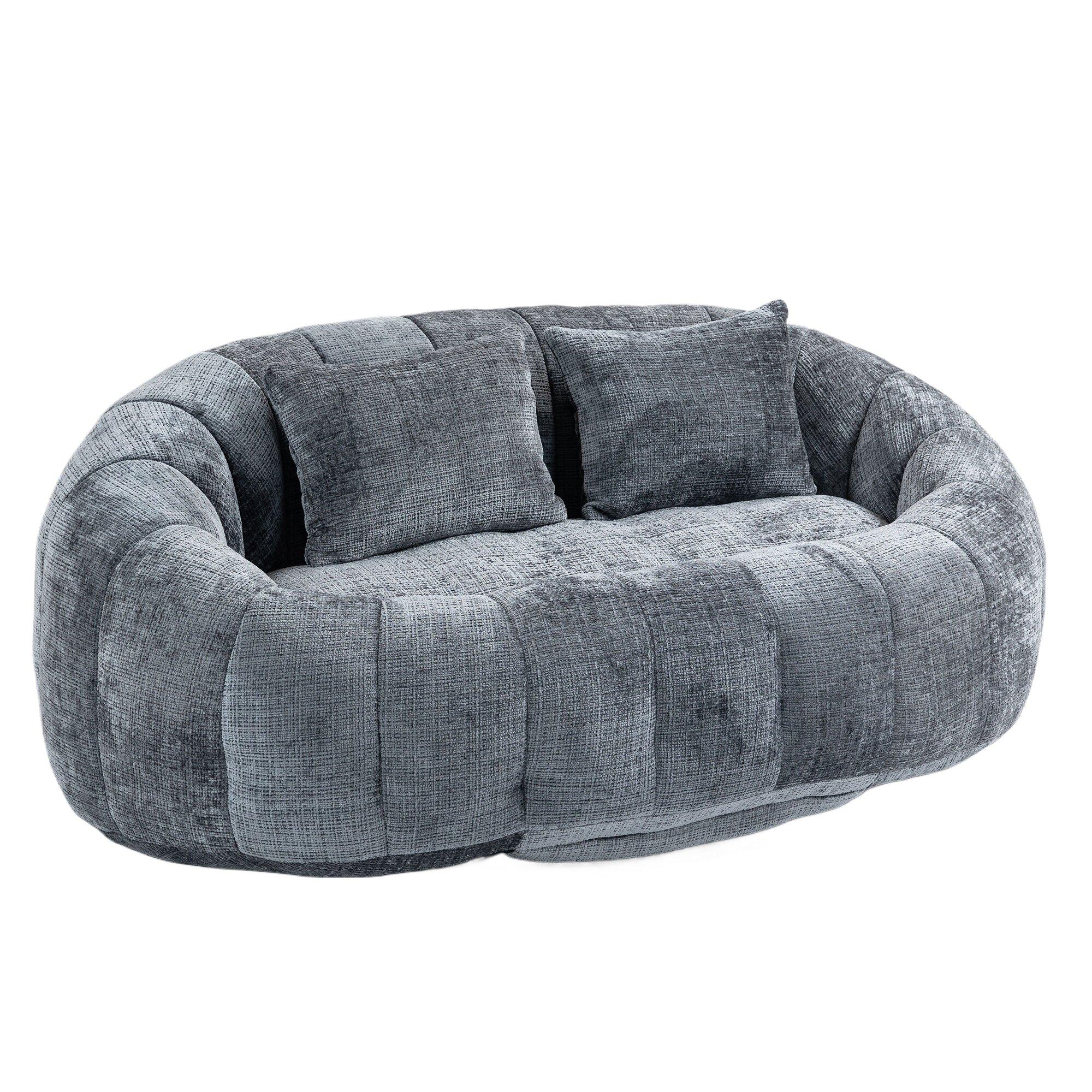 Gray - Urban Meuble - Chenille Memory Foam Bean Bag Loveseat Sofa - 12