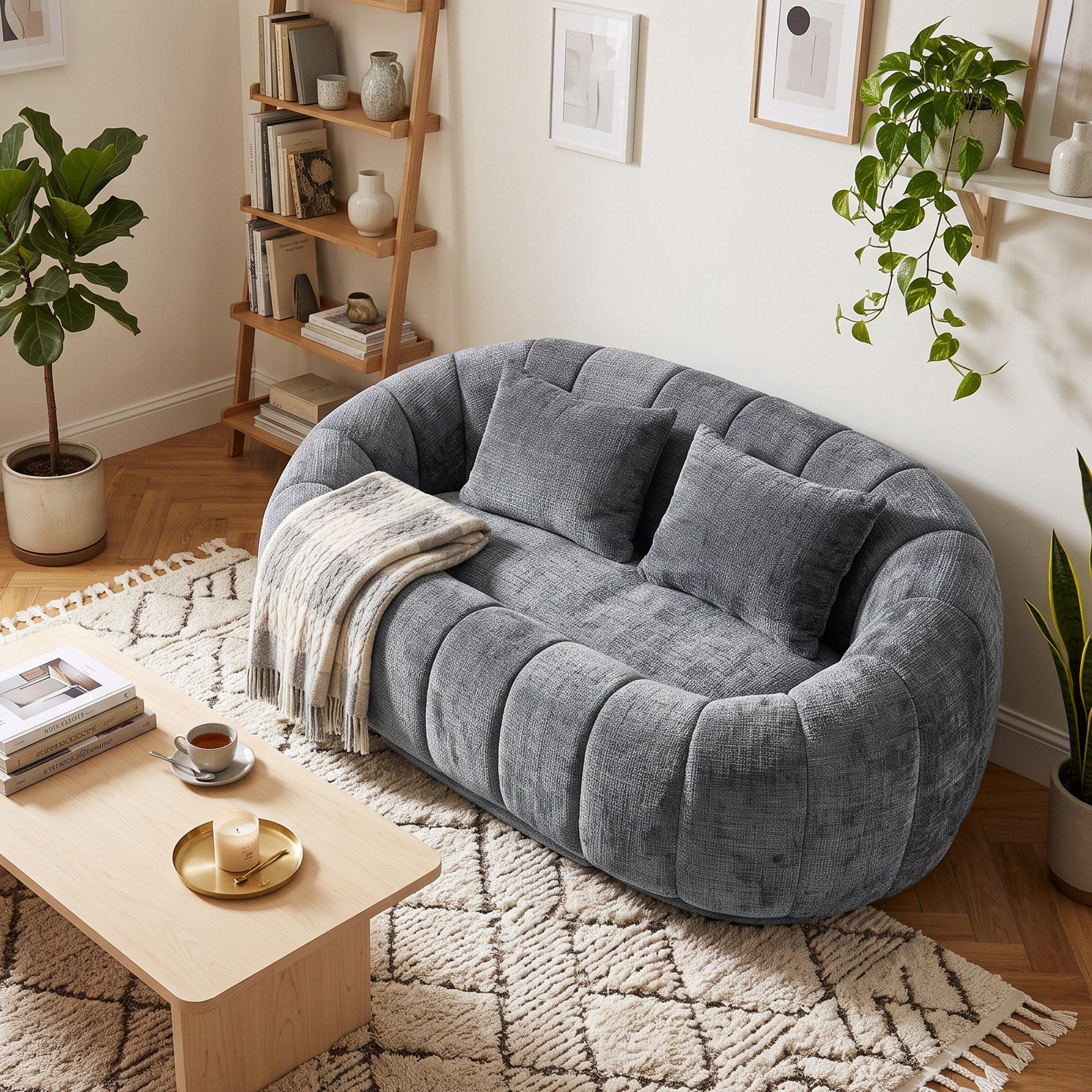 Gray - Urban Meuble - Chenille Memory Foam Bean Bag Loveseat Sofa - 3