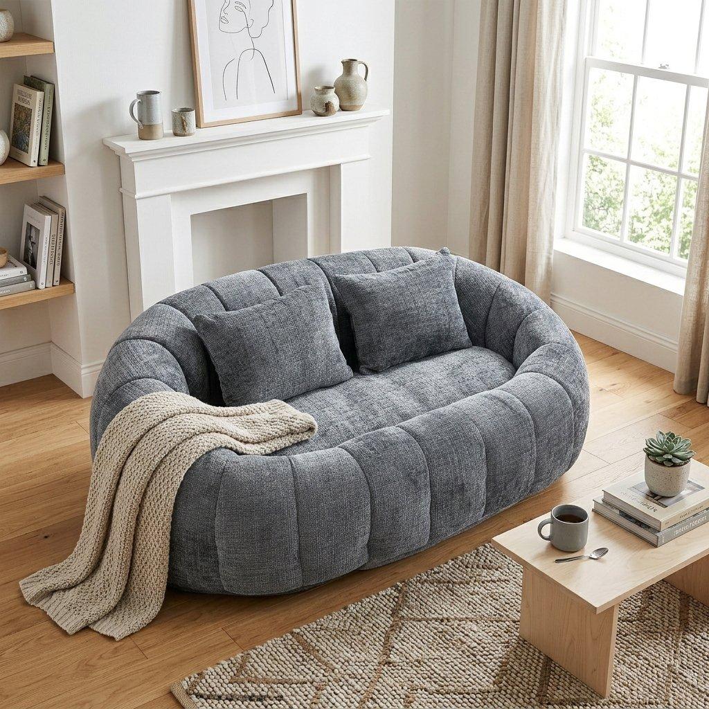 Gray - Urban Meuble - Chenille Memory Foam Bean Bag Loveseat Sofa - 4
