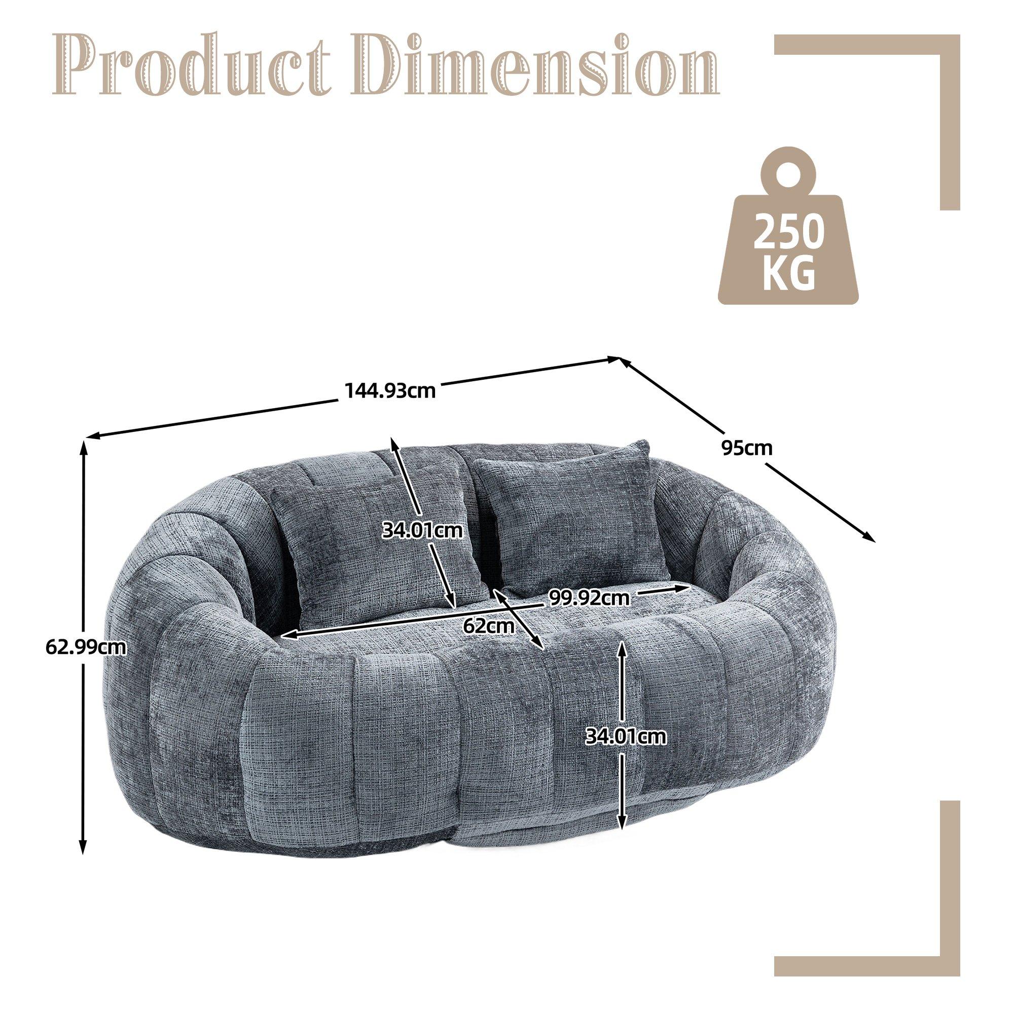 Gray - Urban Meuble - Chenille Memory Foam Bean Bag Loveseat Sofa - 6