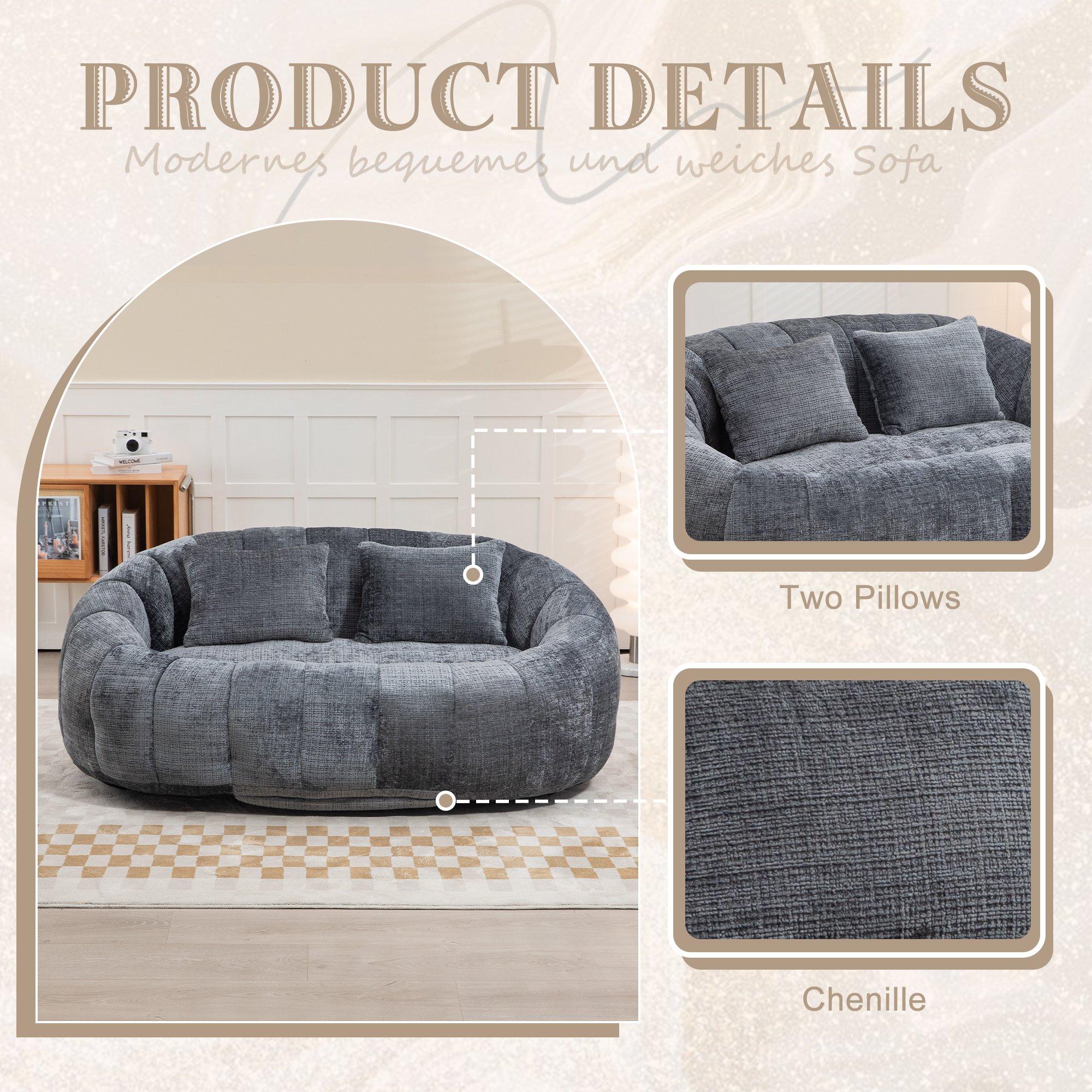 Gray - Urban Meuble - Chenille Memory Foam Bean Bag Loveseat Sofa - 7