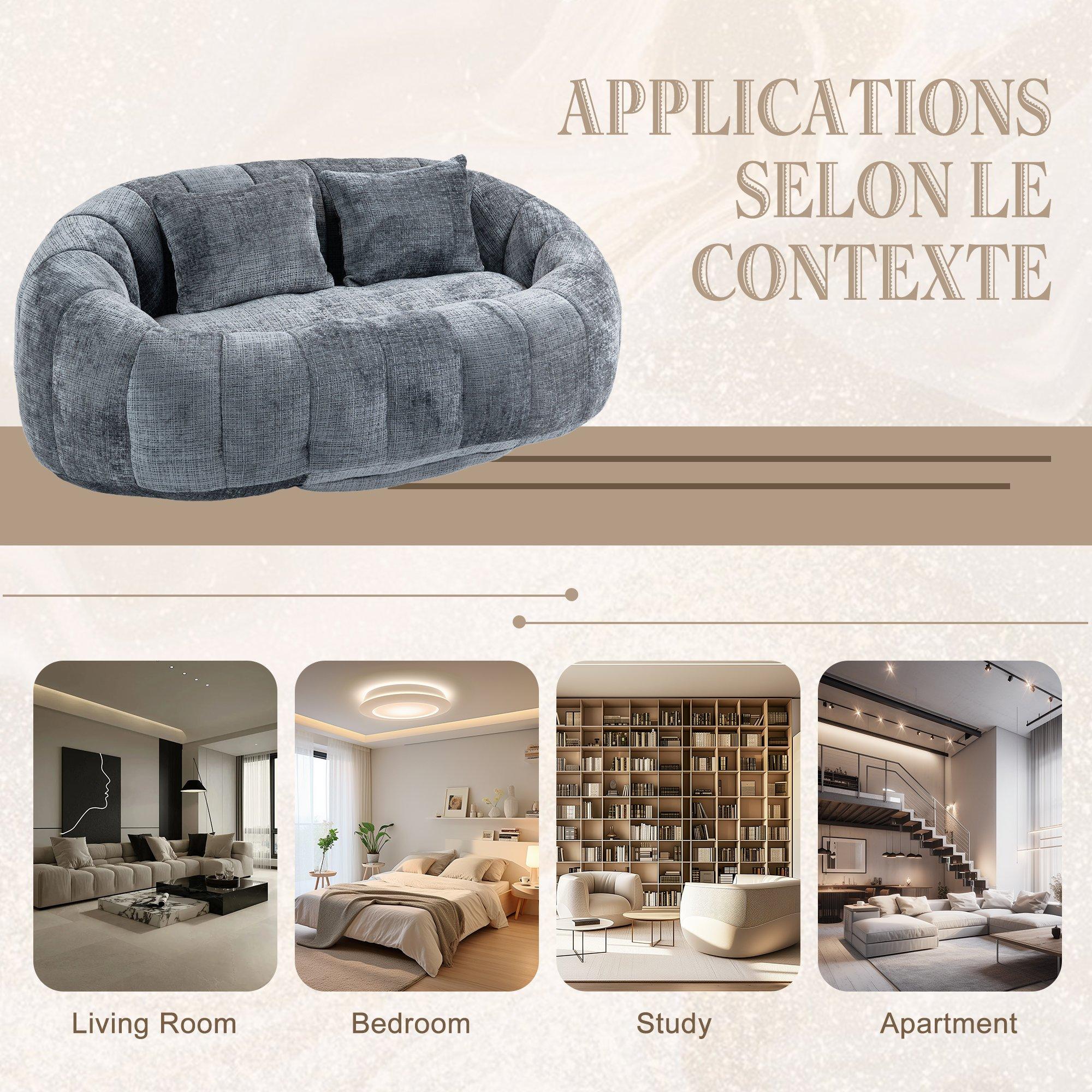 Gray - Urban Meuble - Chenille Memory Foam Bean Bag Loveseat Sofa - 9