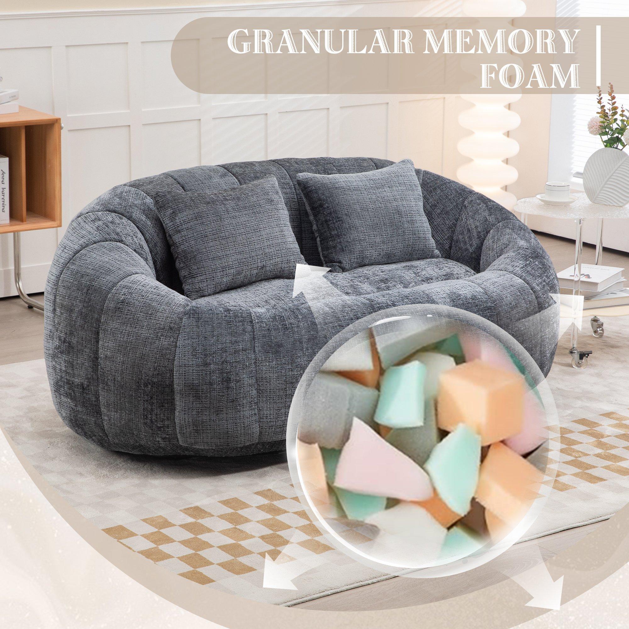 Gray - Urban Meuble - Chenille Memory Foam Bean Bag Loveseat Sofa - 10