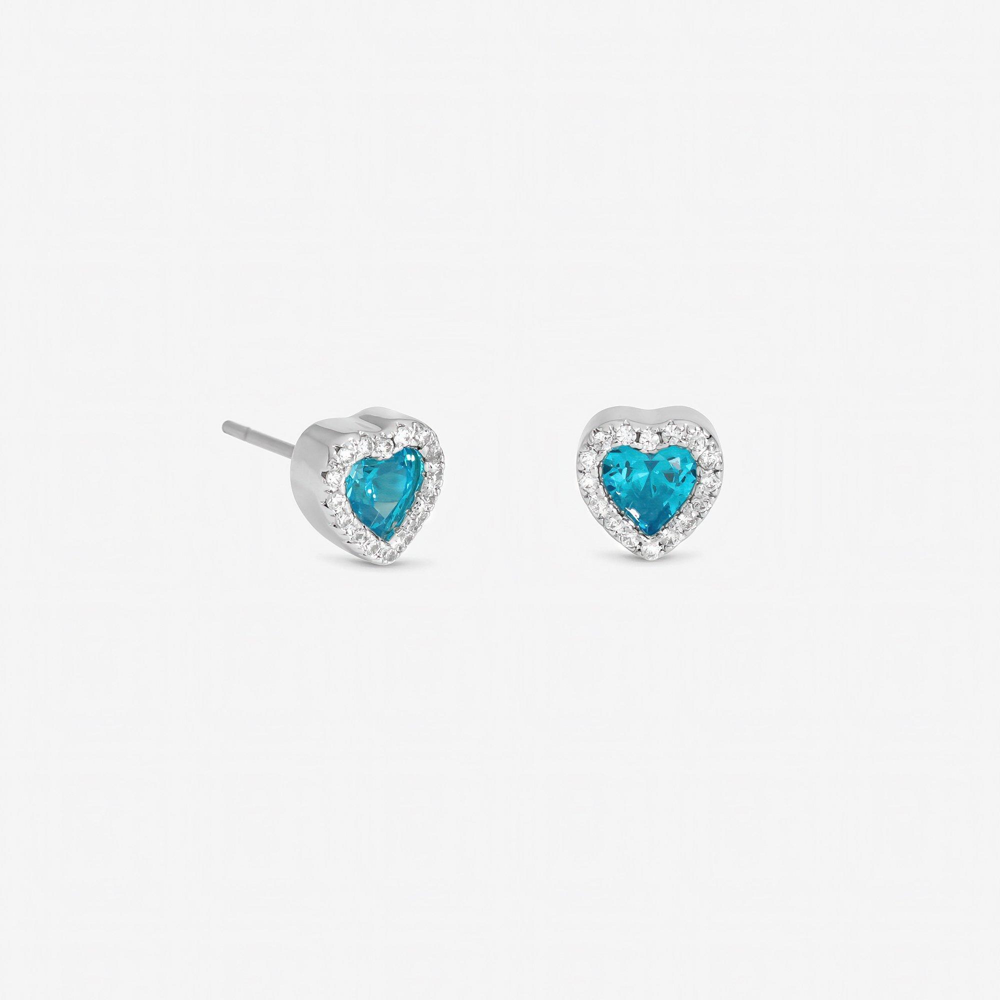Silver - Jon Richard - Rhodium Plated and Blue Heart Stud Earrings