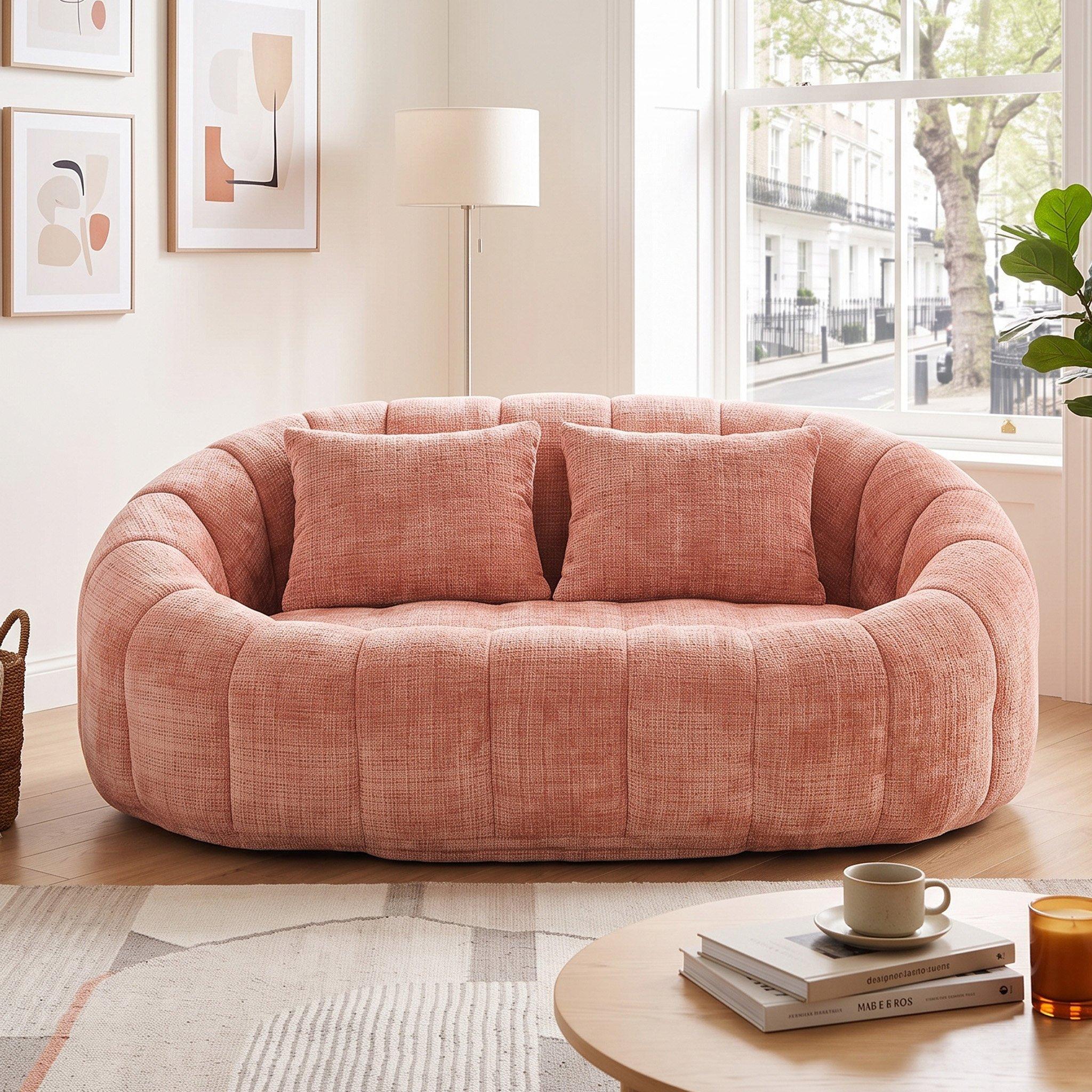 Pink - Urban Meuble - Chenille Memory Foam Bean Bag Loveseat Sofa - 1