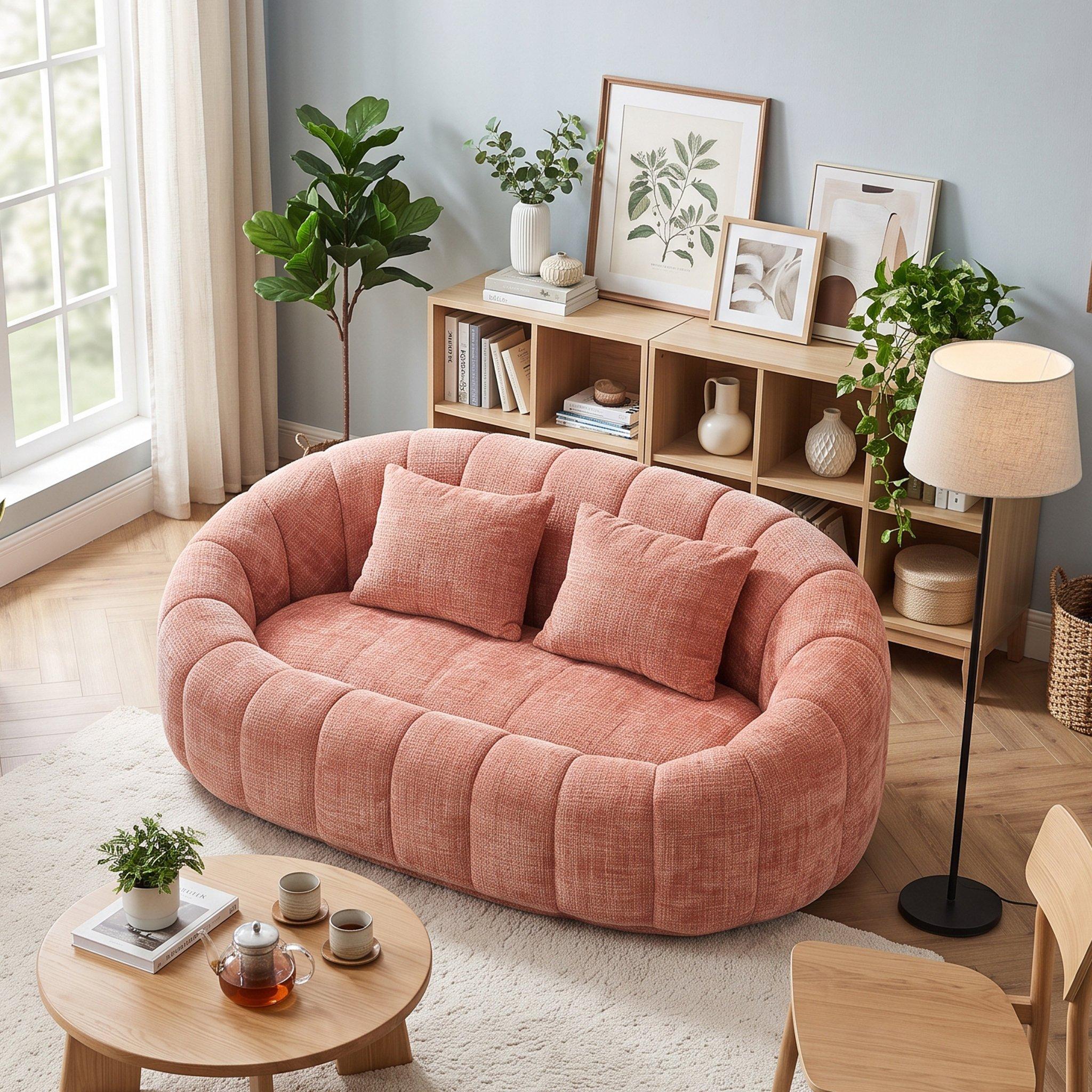 Pink - Urban Meuble - Chenille Memory Foam Bean Bag Loveseat Sofa - 3