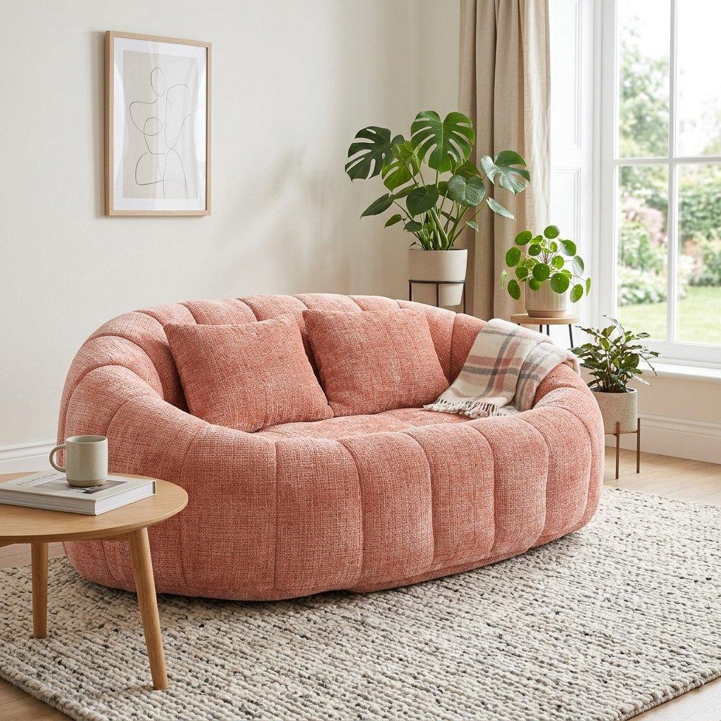 Pink - Urban Meuble - Chenille Memory Foam Bean Bag Loveseat Sofa - 4