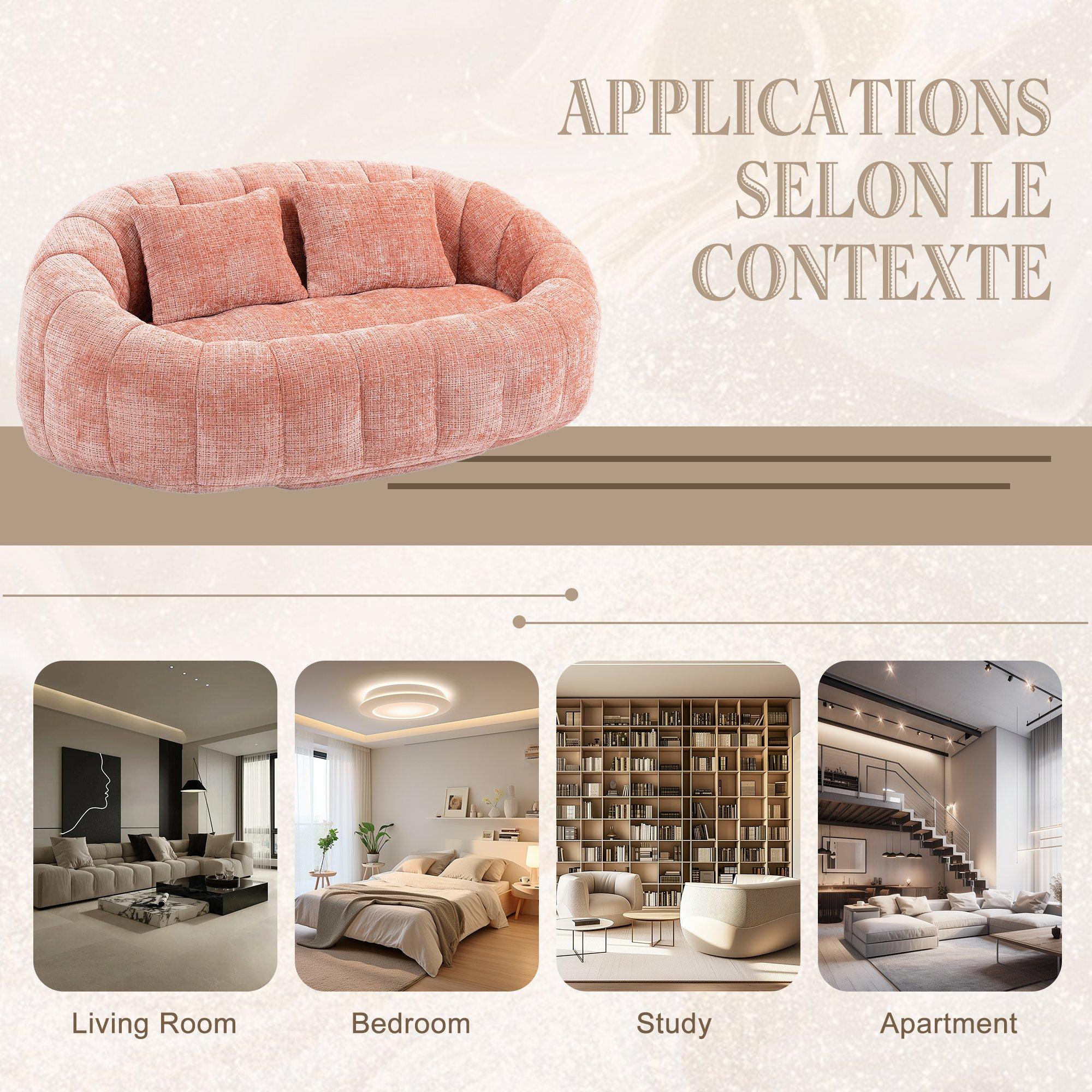 Pink - Urban Meuble - Chenille Memory Foam Bean Bag Loveseat Sofa - 10