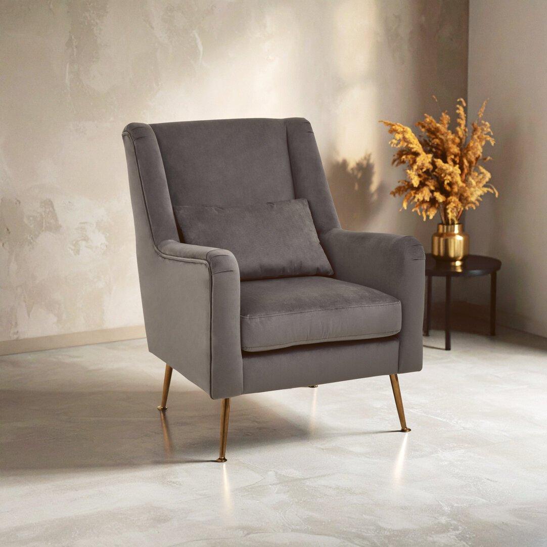 Fifty Five South  Doucet Velvet Chair With Gold Finish Legs Grey