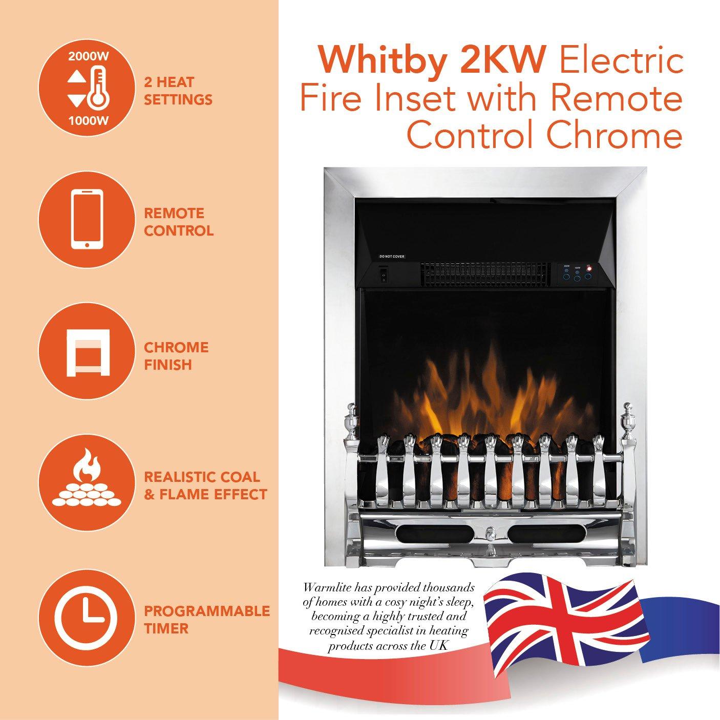 Chrome - Warmlite - Whitby 2KW Electric Fire Inset with Remote Control - 2