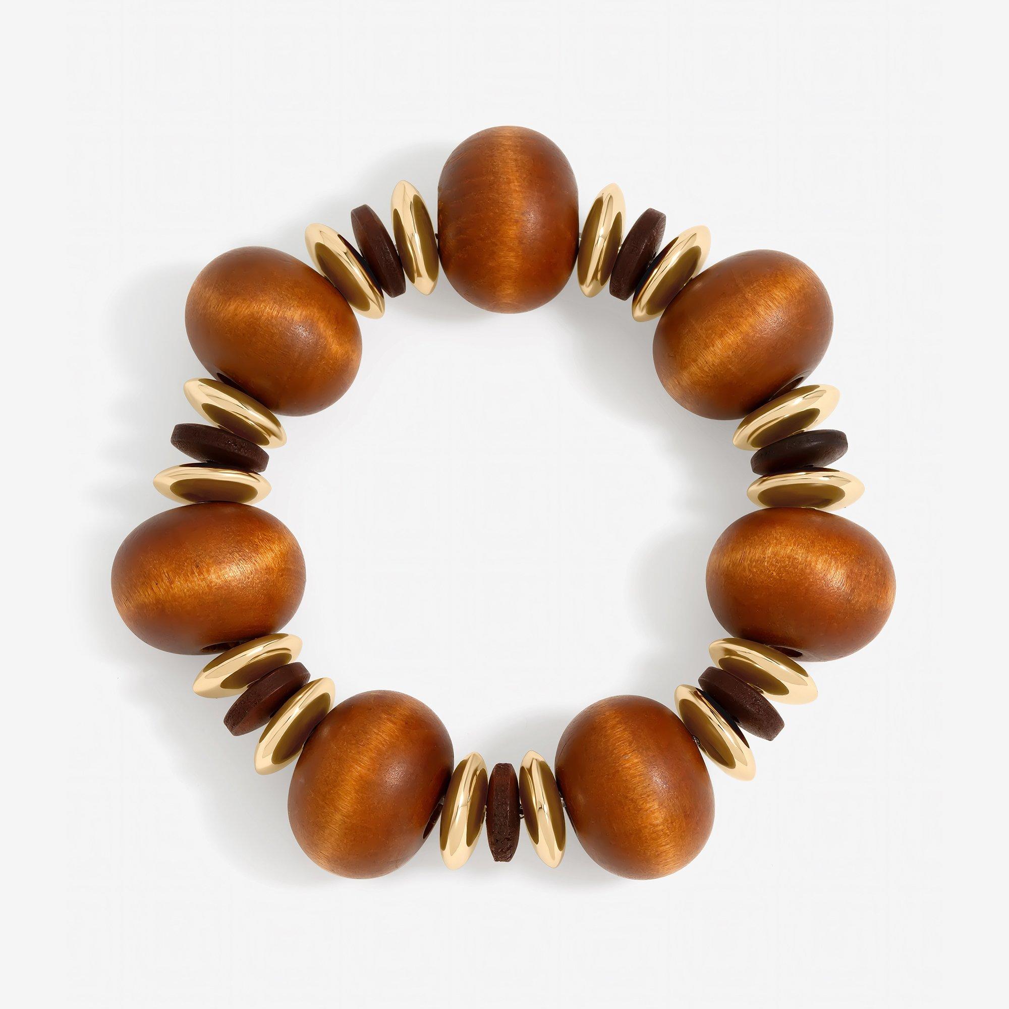 Gold - Mood - Gold Plated and Wood Orb Stretch Bracelet