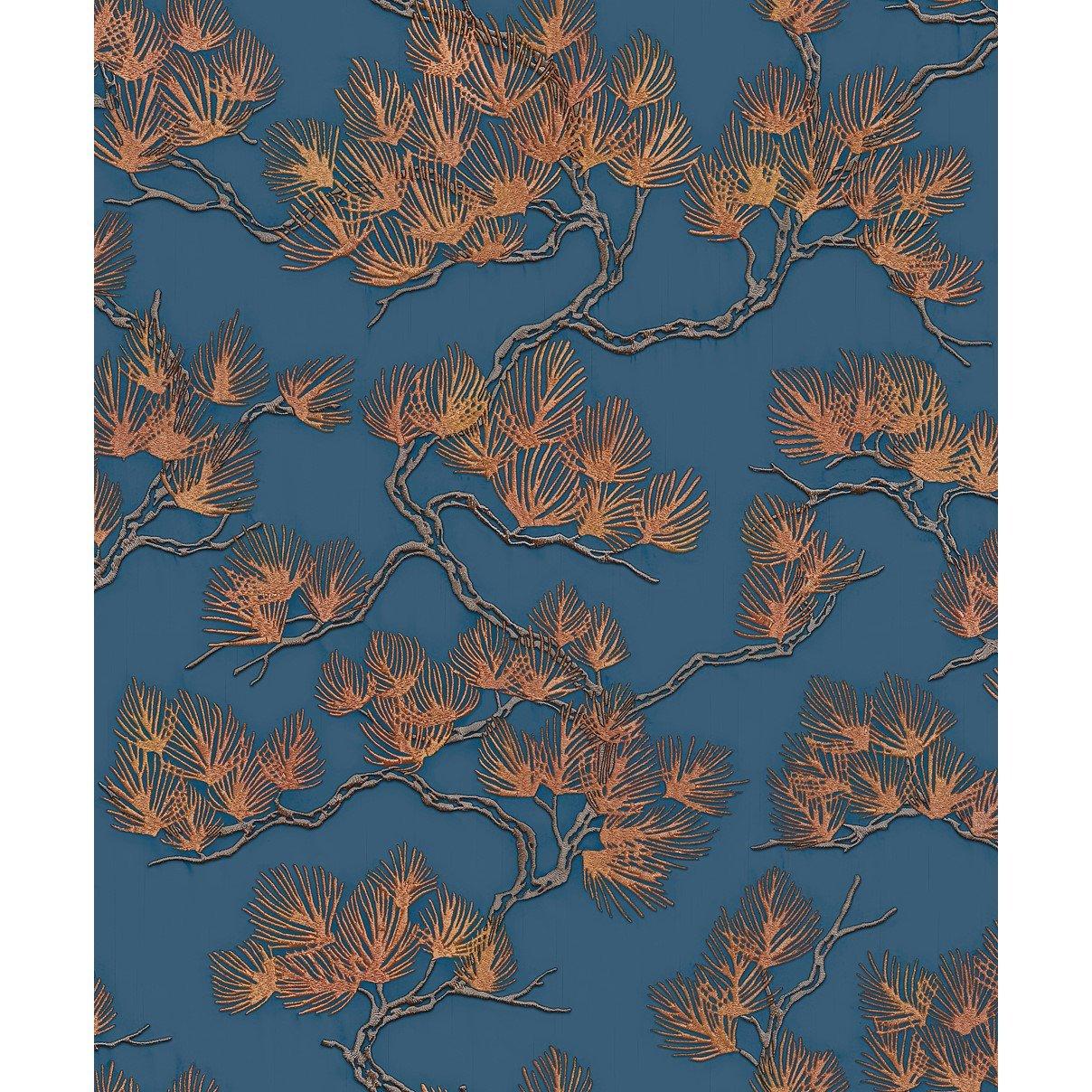 Design Id  Did Geometric Silk Deep & Gold Wallpaper Blue