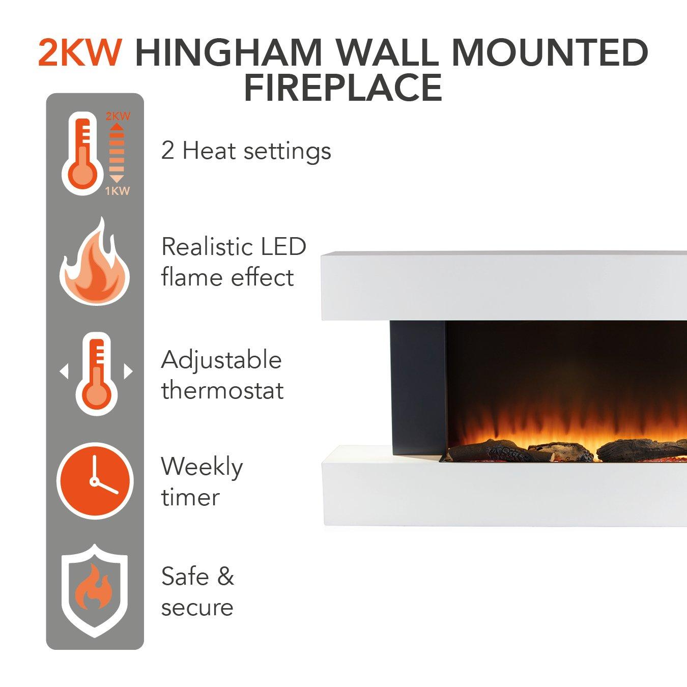 White - Warmlite - Hingham Wall Mounted Fireplace Suite White - 2