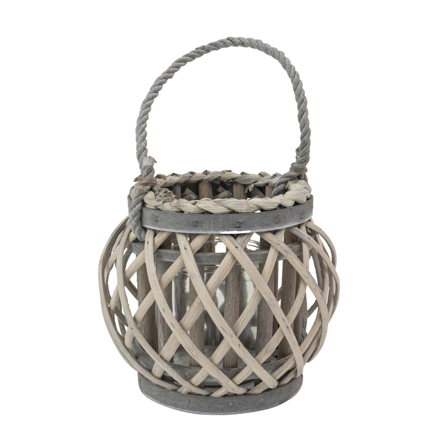 Grey - JVL - Luna Natural Round Willow Wood Lantern With Br - 1