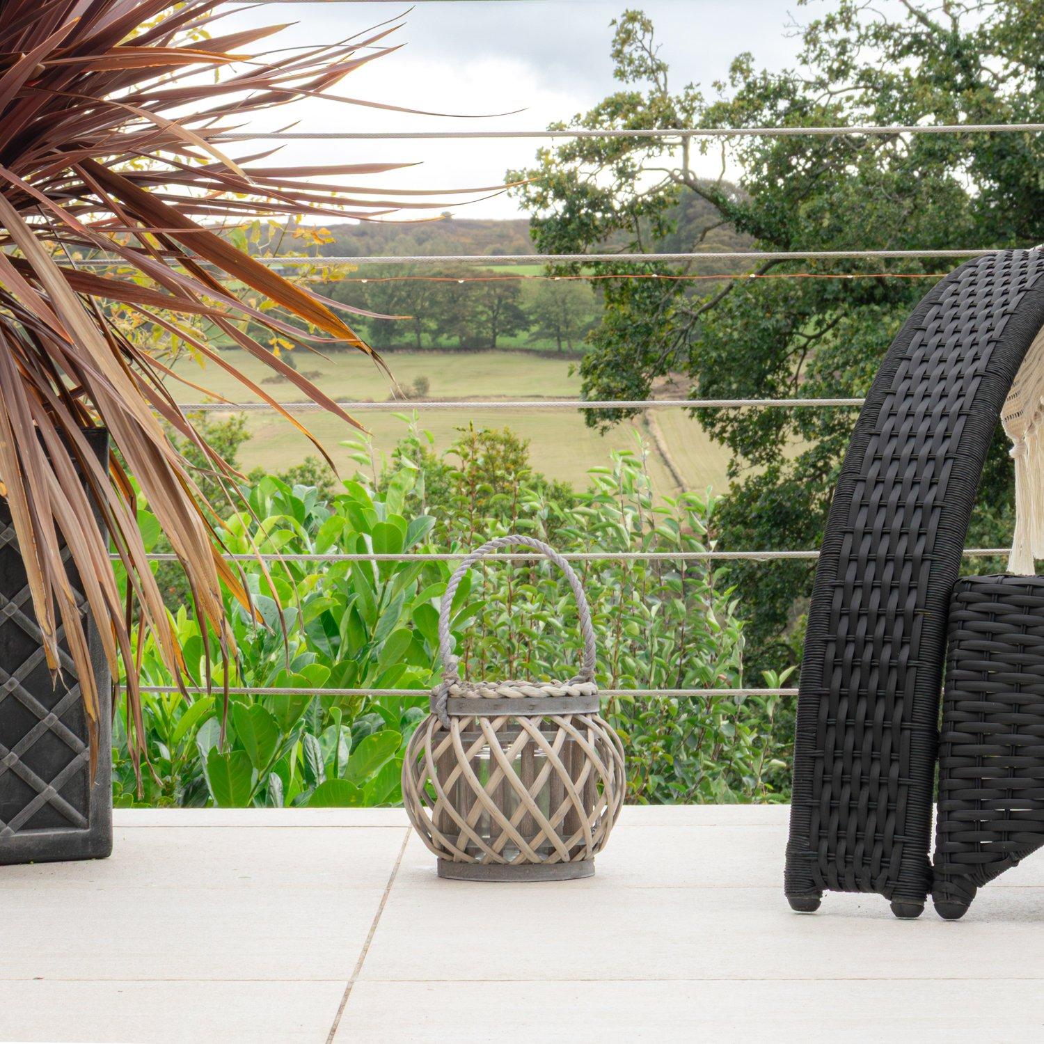 Grey - JVL - Luna Natural Round Willow Wood Lantern With Br - 5