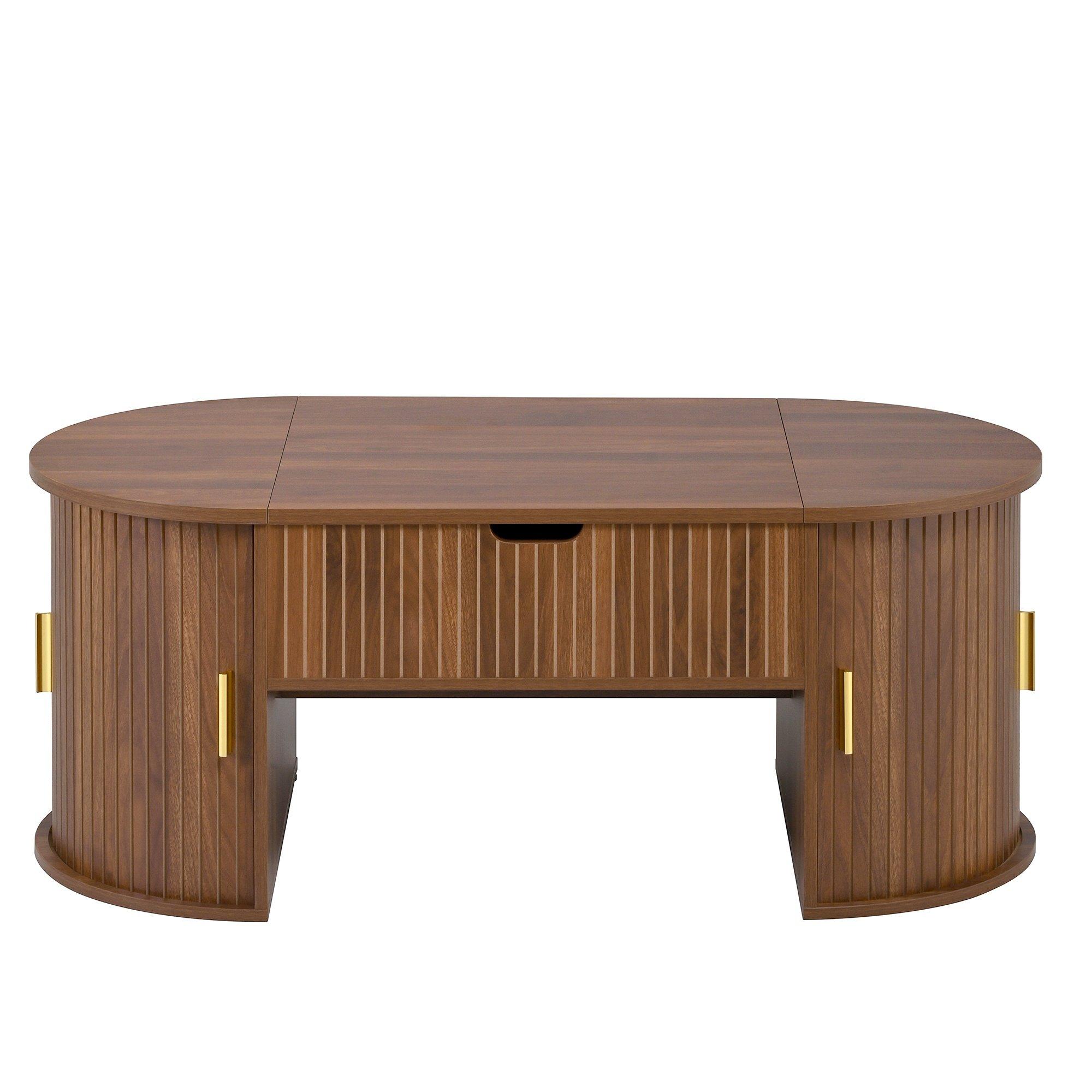 Walnut - Urban Meuble - Modern Oval Lift-Top Coffee Table - 12