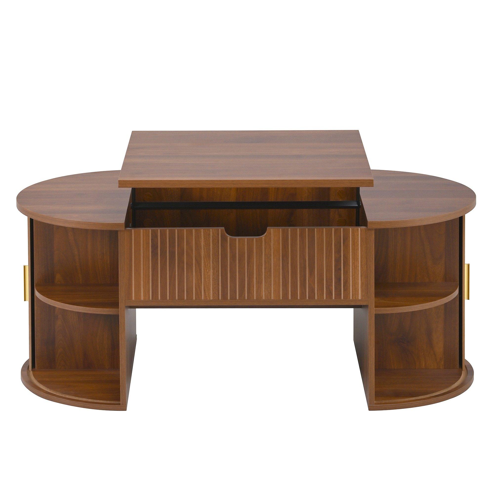 Walnut - Urban Meuble - Modern Oval Lift-Top Coffee Table - 13
