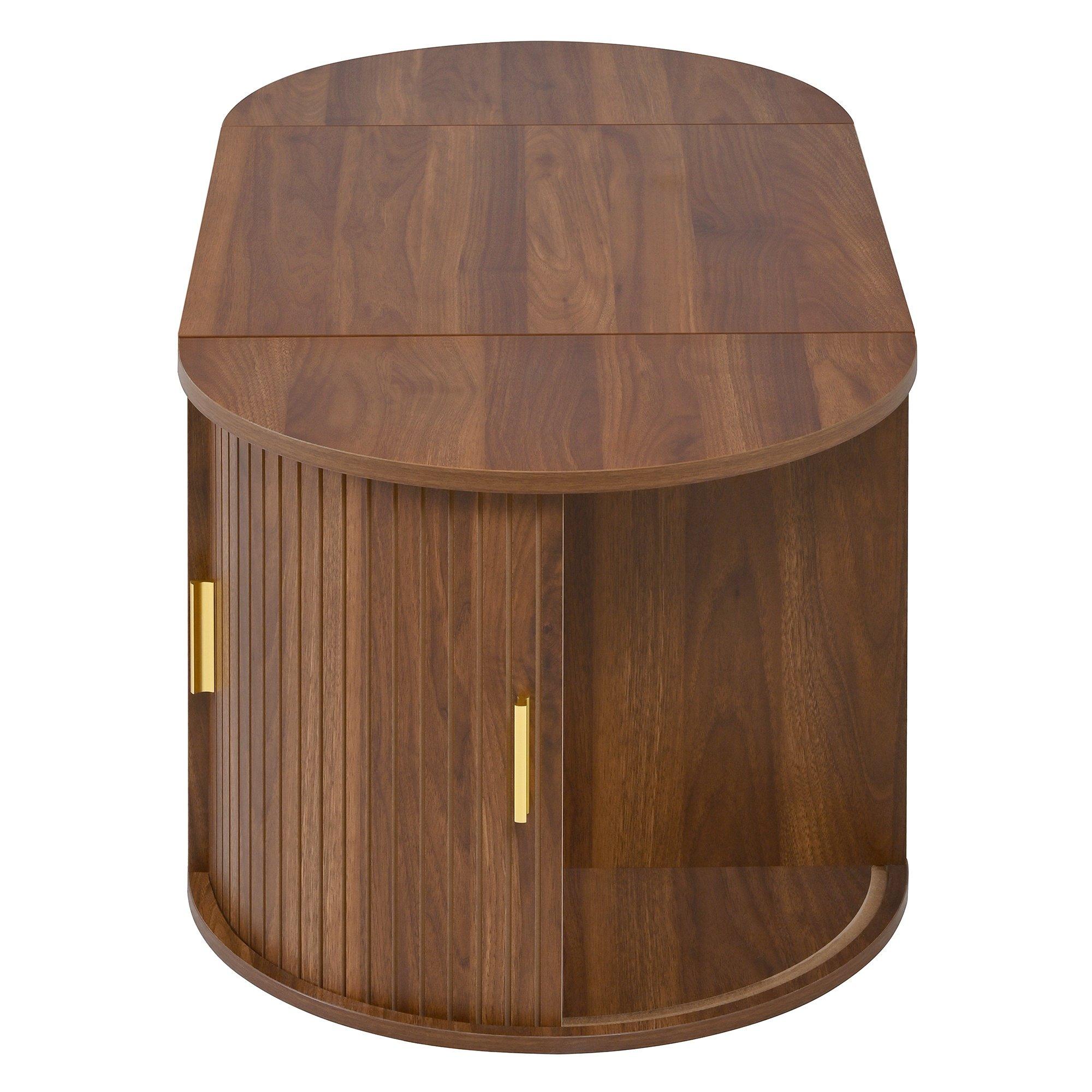Walnut - Urban Meuble - Modern Oval Lift-Top Coffee Table - 14