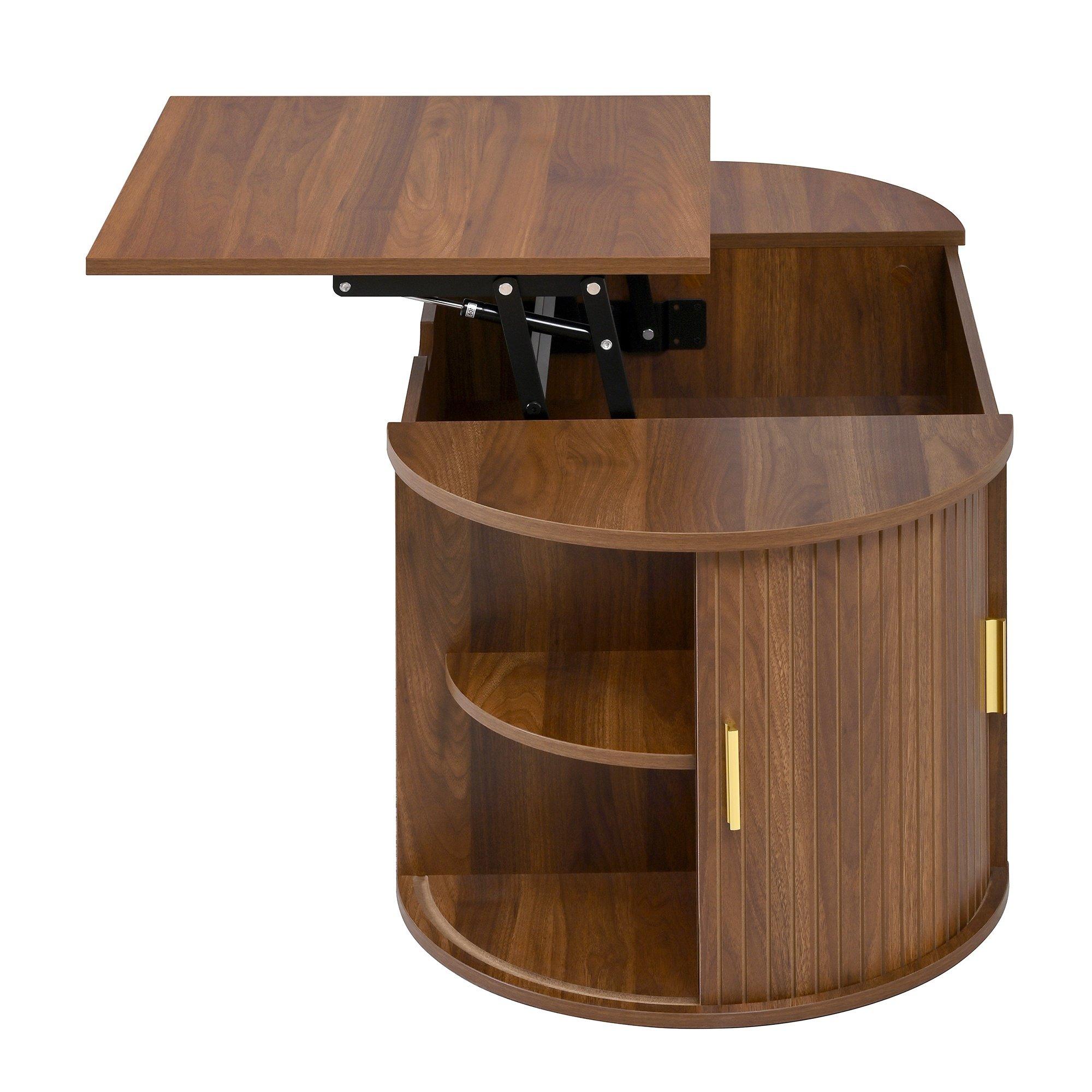 Walnut - Urban Meuble - Modern Oval Lift-Top Coffee Table - 15