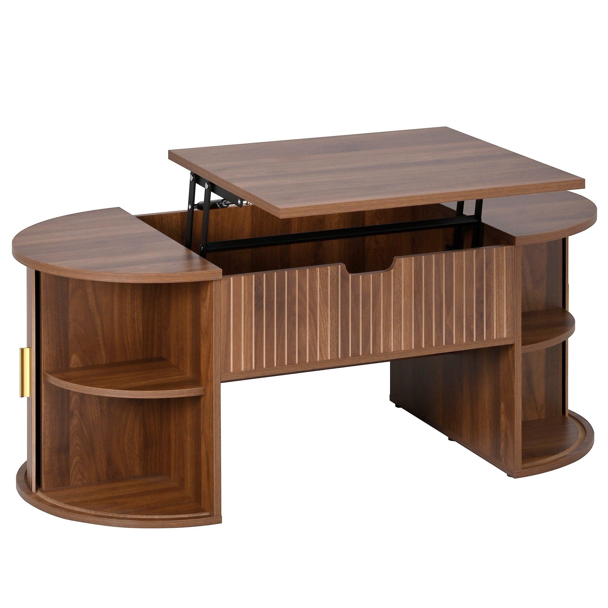 Walnut - Urban Meuble - Modern Oval Lift-Top Coffee Table - 16