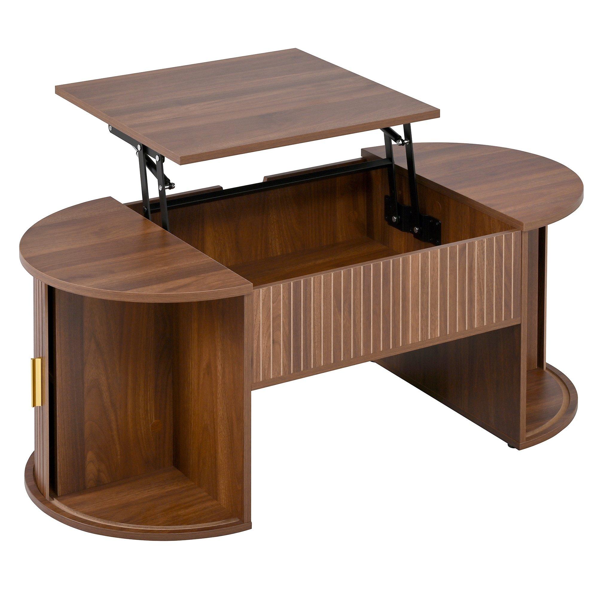 Walnut - Urban Meuble - Modern Oval Lift-Top Coffee Table - 5