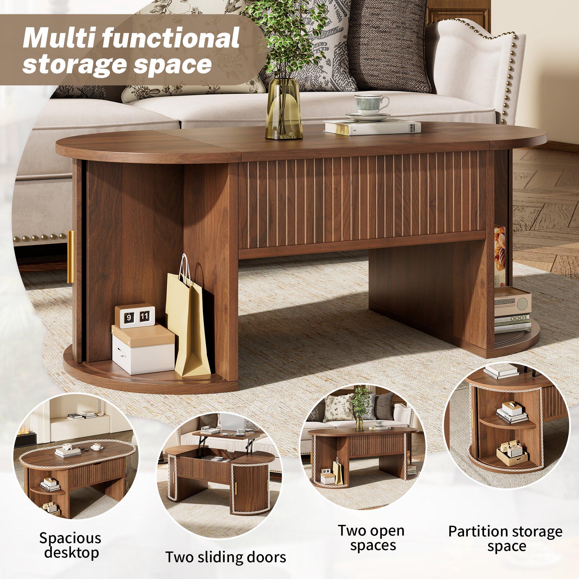 Walnut - Urban Meuble - Modern Oval Lift-Top Coffee Table - 7