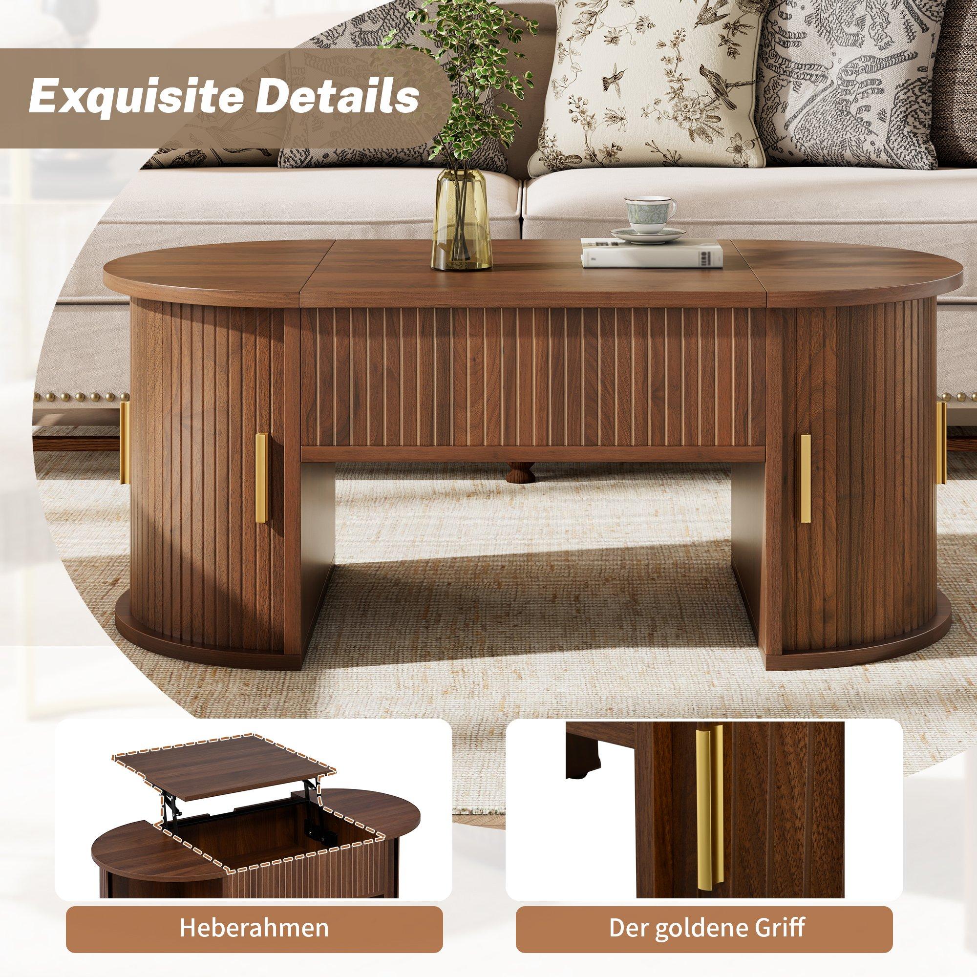 Walnut - Urban Meuble - Modern Oval Lift-Top Coffee Table - 8