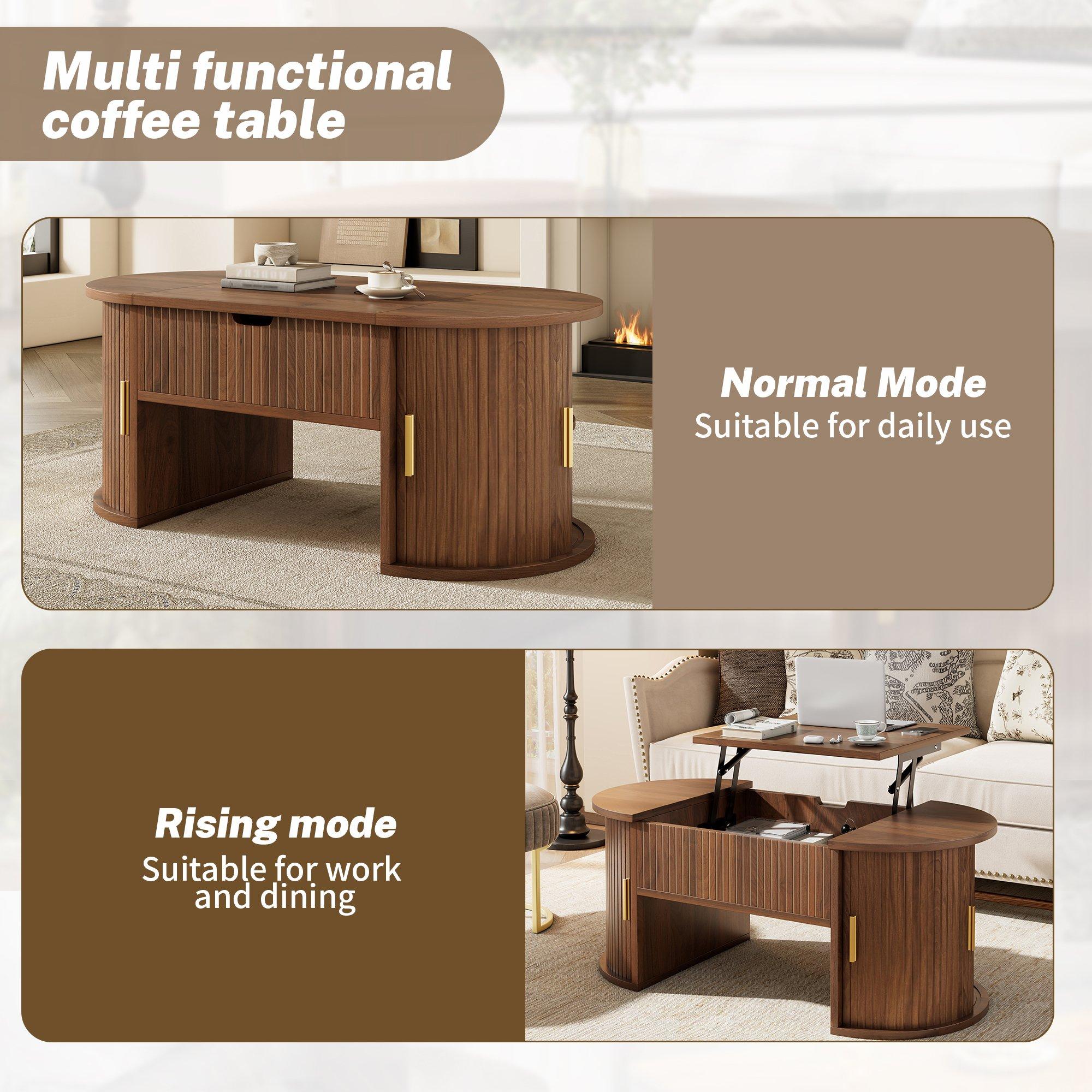 Walnut - Urban Meuble - Modern Oval Lift-Top Coffee Table - 9