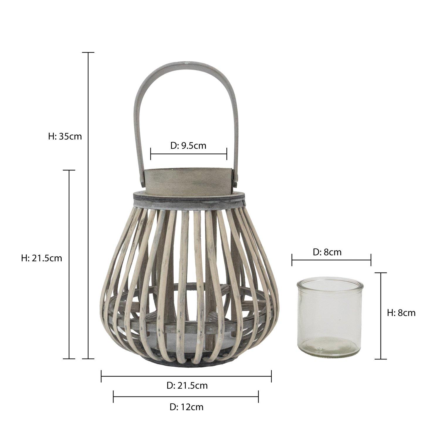 Grey - JVL - Luna Natural Bulb Shaped Willow Wood Lantern W - 9