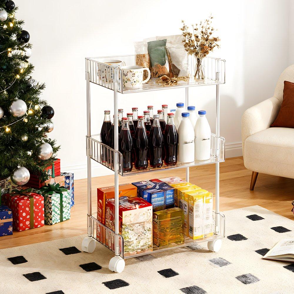 Life Ideas  Transparent Rolling Storage Cart - Clear - 3 Tier