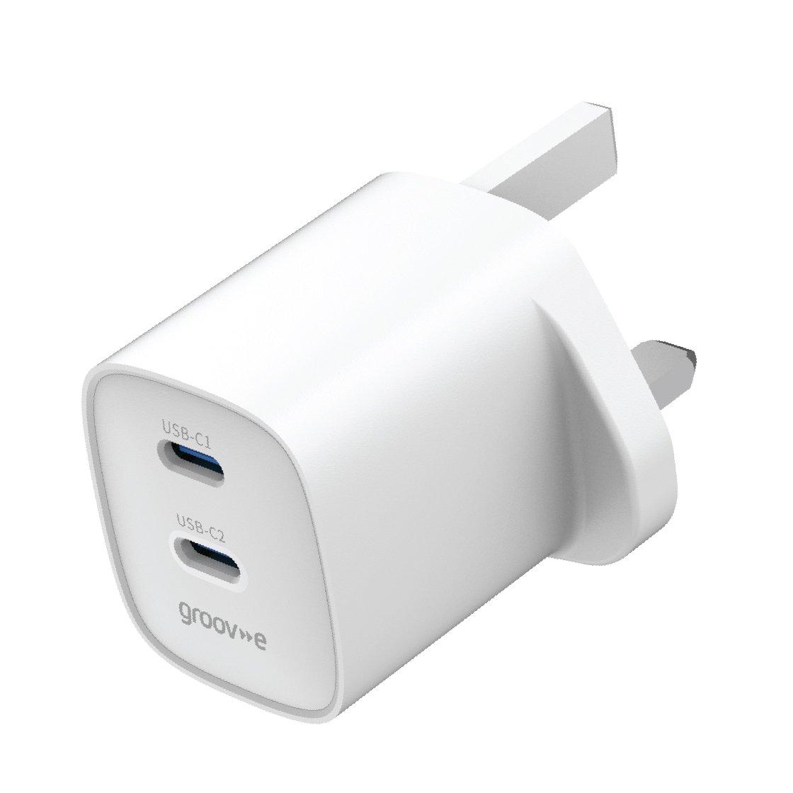 White - Groov-e - Dual USB-C 35W GaN Wall Charger with Power Deliver - 1