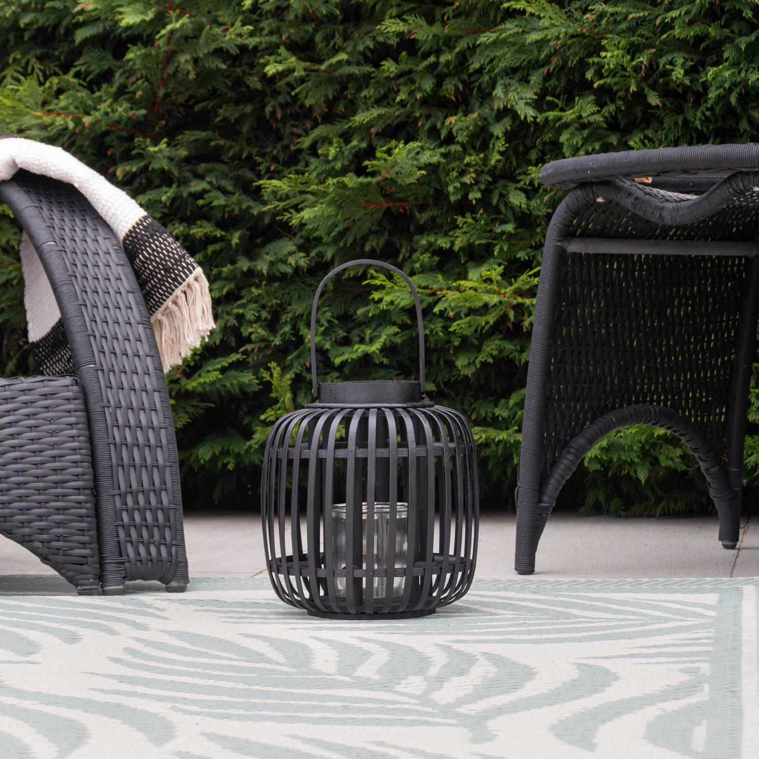 Black - JVL - Luna Natural Bamboo Lantern With Handle - Blac - 7