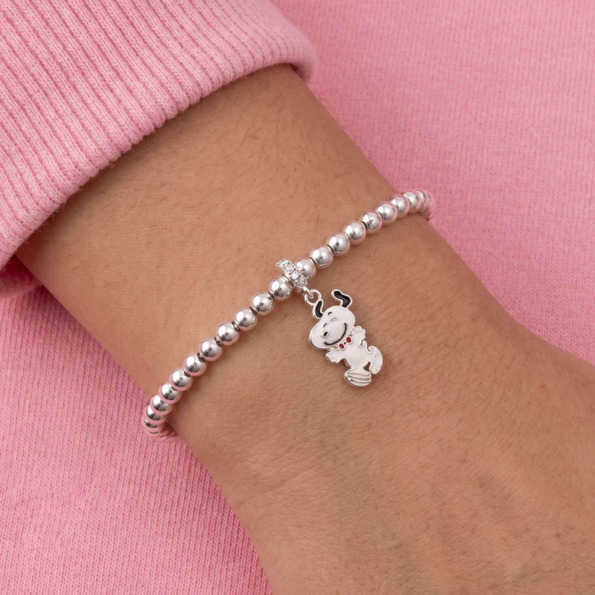 Silver - Snoopy - Snoopy silver plated beaded charm bracelet - 2