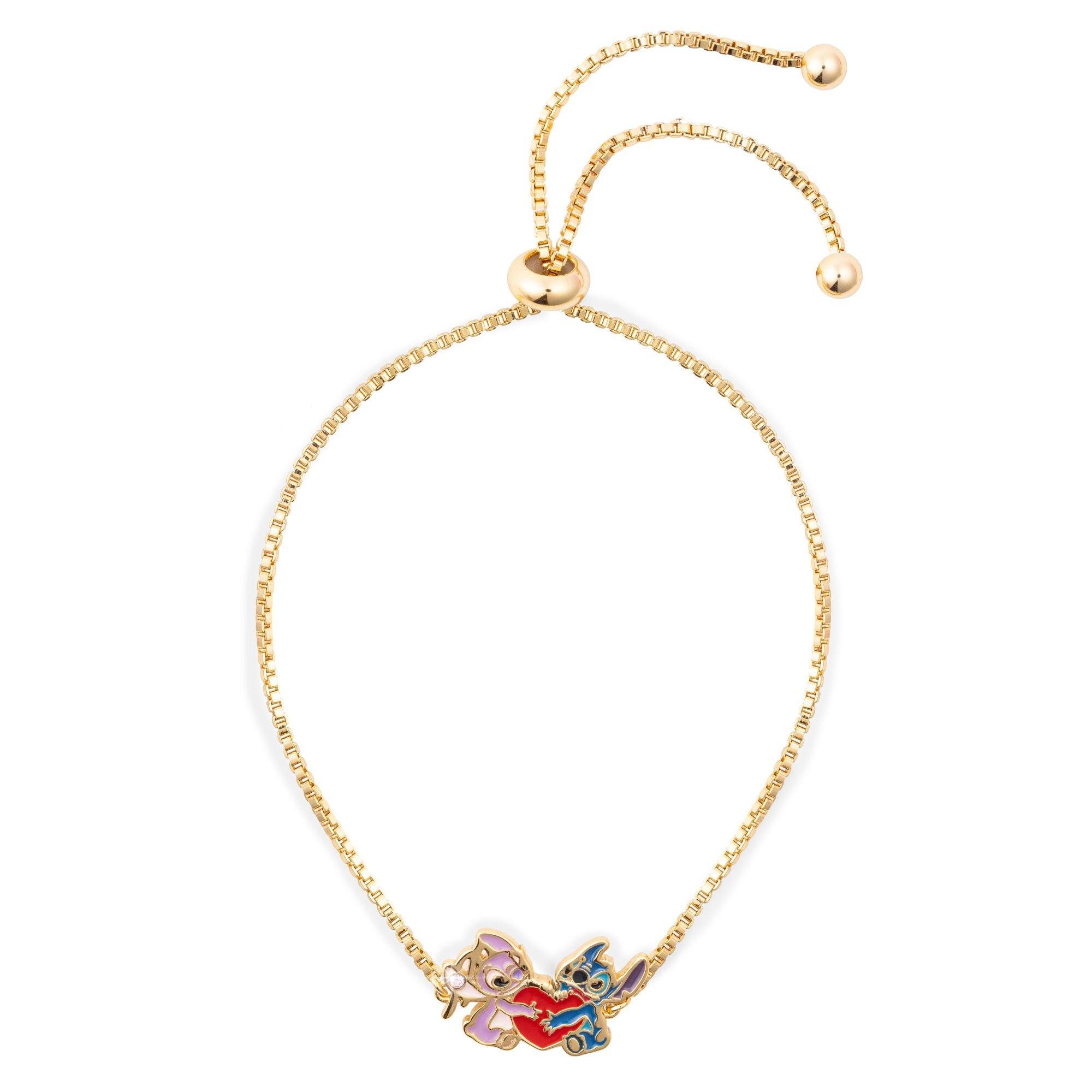 Gold - Disney Stitch - Stitch and Angel gold plated heart lariat bracelet - 1