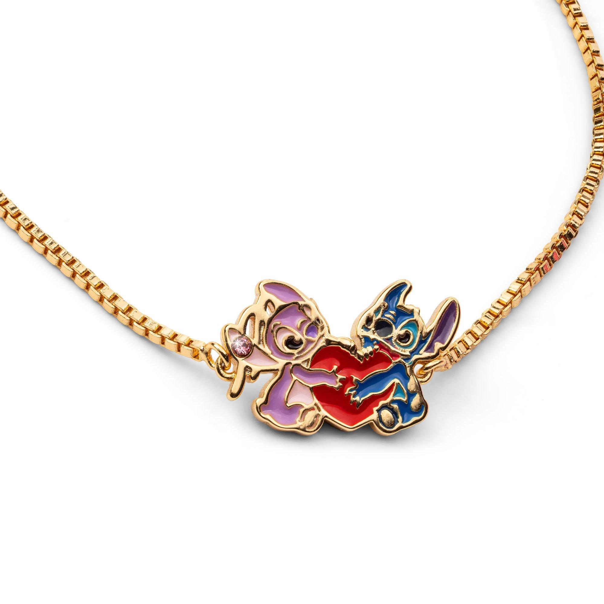 Gold - Disney Stitch - Stitch and Angel gold plated heart lariat bracelet - 3
