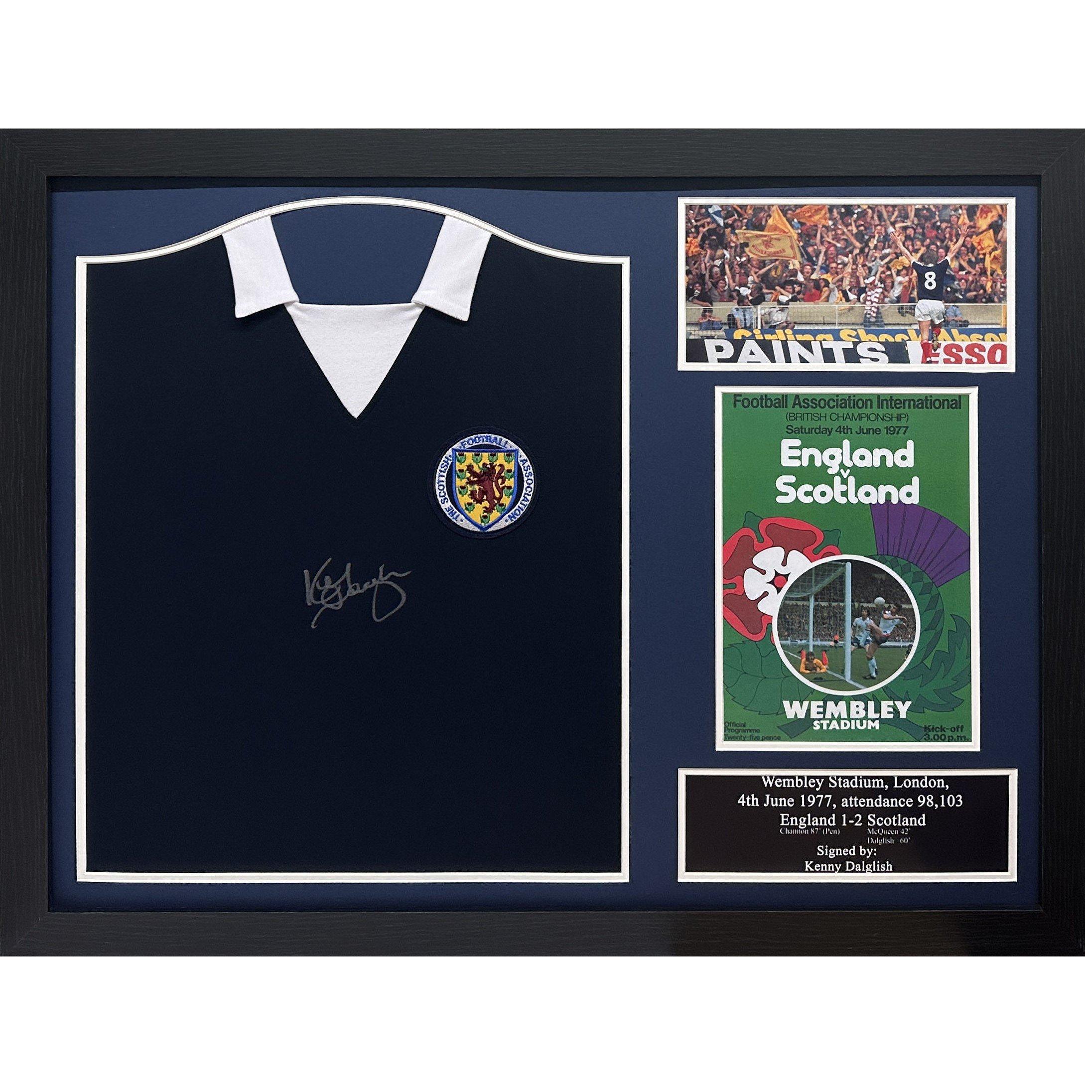 Allstarsignings Ltd  Kenny Dalglish Signed & Framed Scotland Shirt - Blue