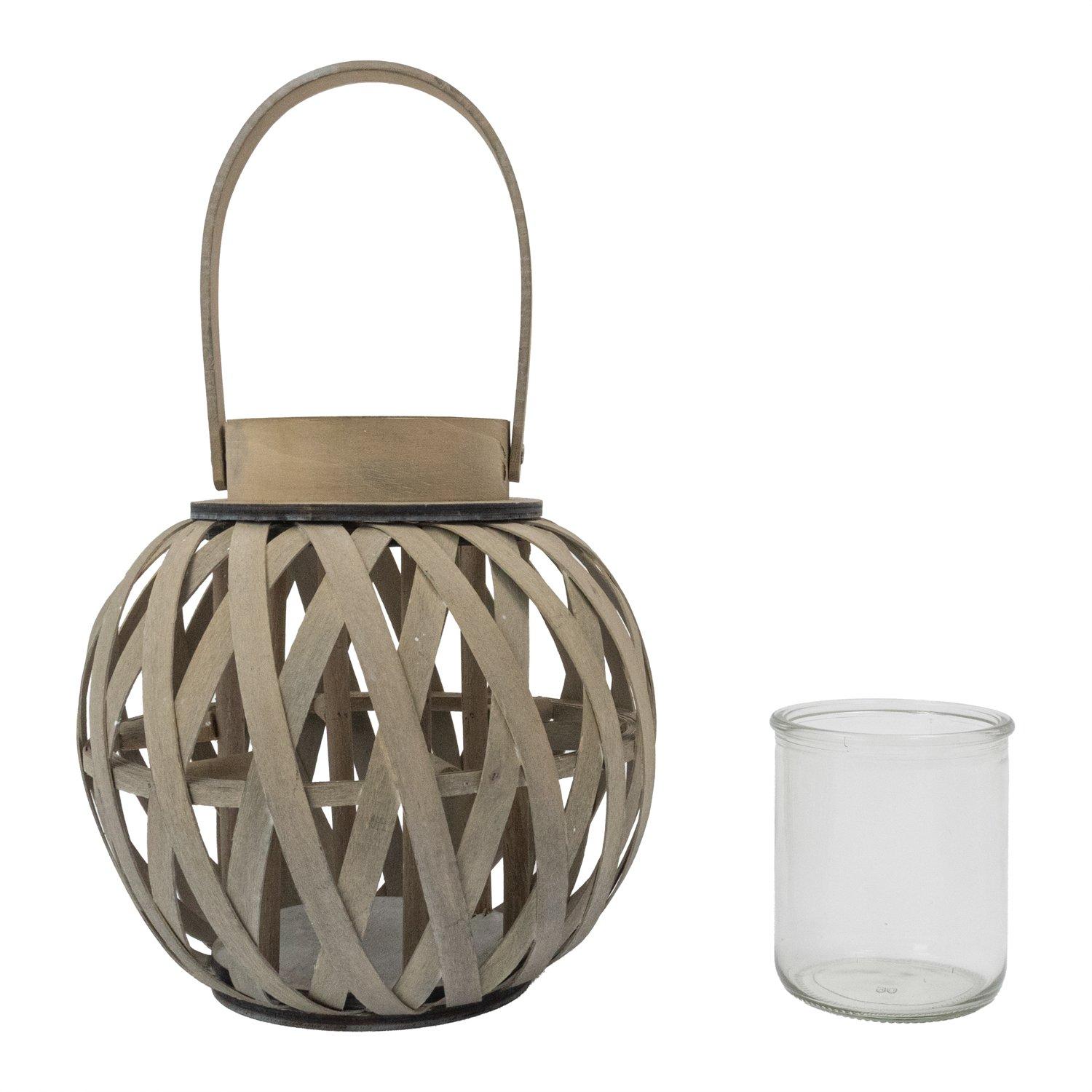 Grey - JVL - Luna Natural Round Wood Lantern With Handle - - 4
