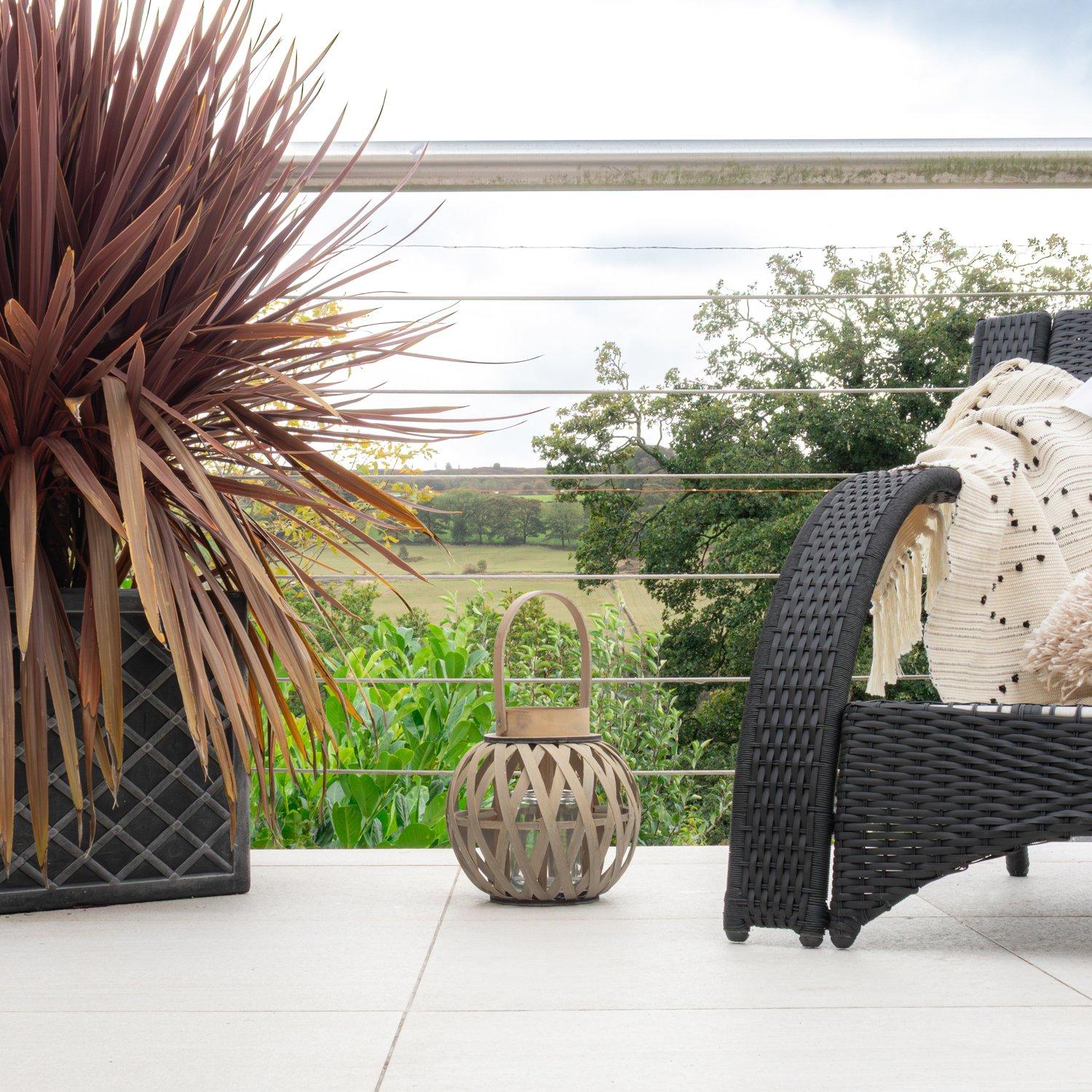 Grey - JVL - Luna Natural Round Wood Lantern With Handle - - 6