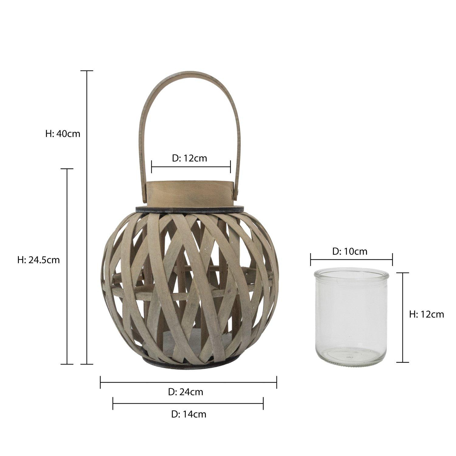 Grey - JVL - Luna Natural Round Wood Lantern With Handle - - 8