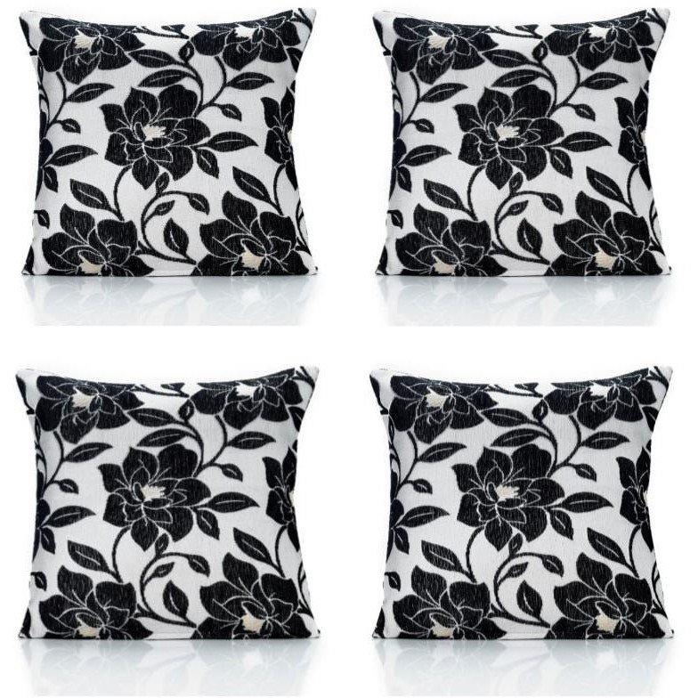 Black - Alan Symonds - Peony Chenille Cushion Set of 4 - 1