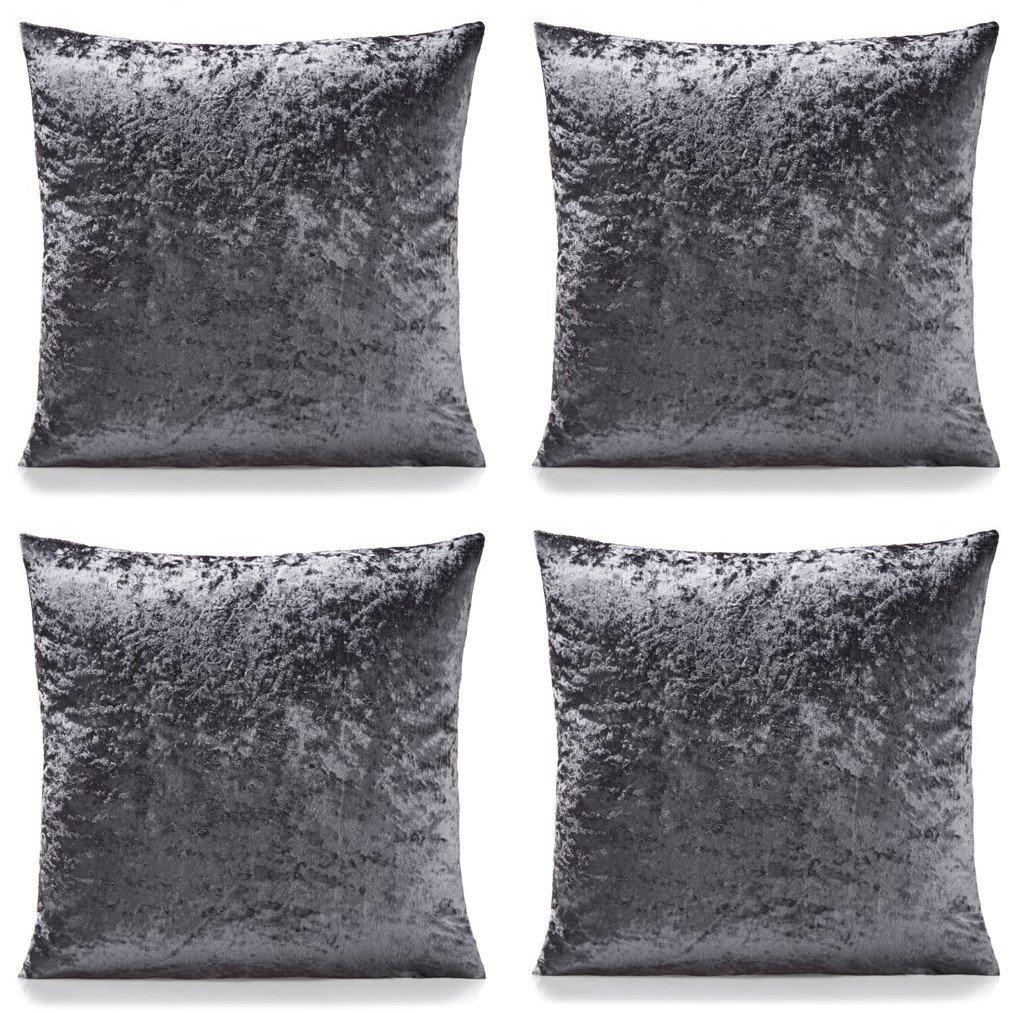 Charcoal - Alan Symonds - Plain Crushed Velvet Cushion Set of 4 - 1