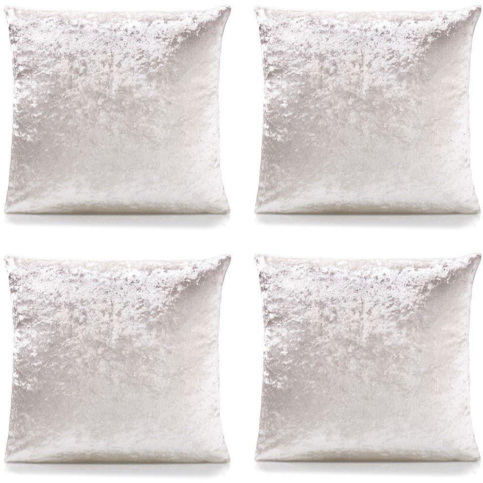 Cream - Alan Symonds - Plain Crushed Velvet Cushion Set of 4 - 1